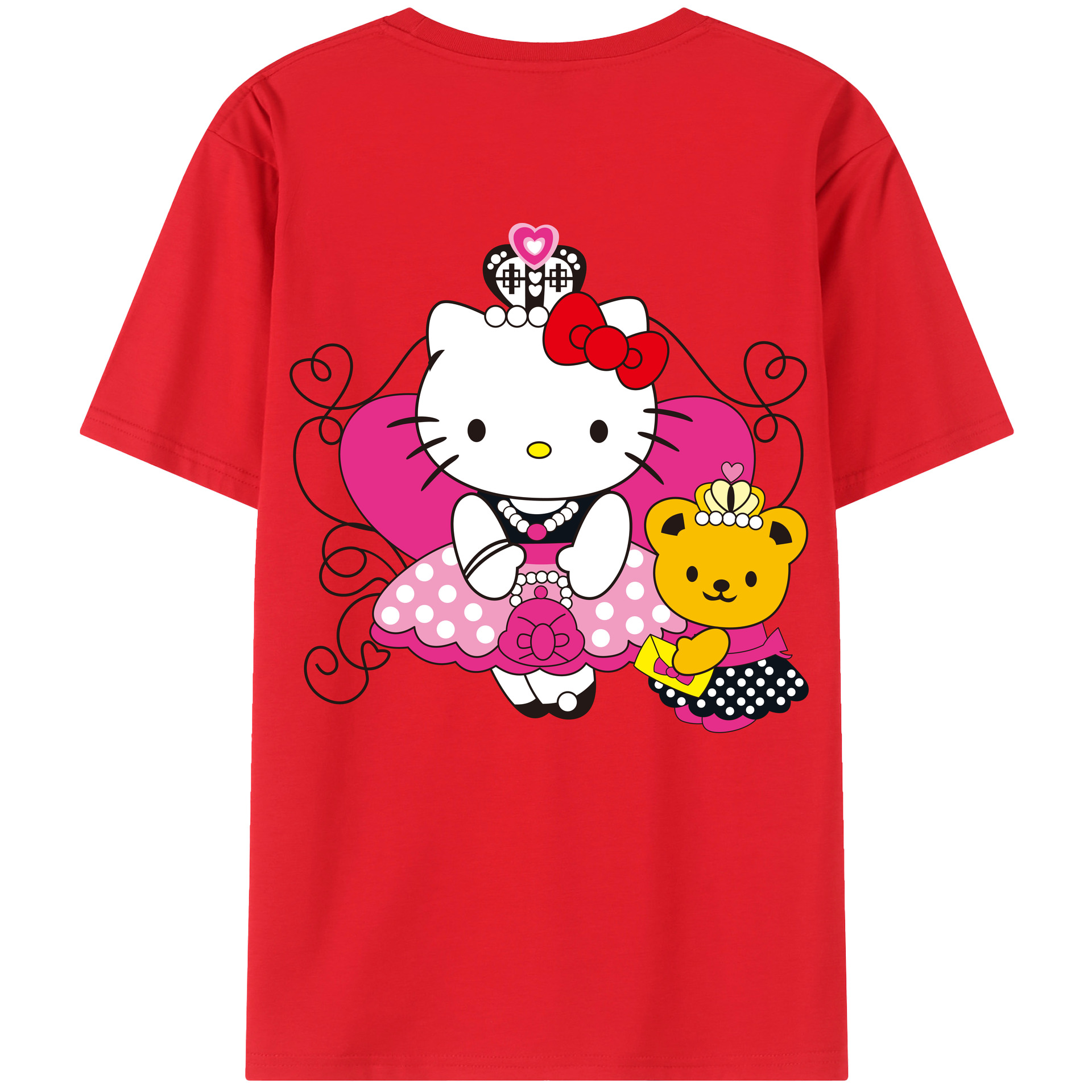 （画像用） Hello Kitty ハローキティ 綿100％ メンズ半袖Tシャツ（バックプリント） 通気性