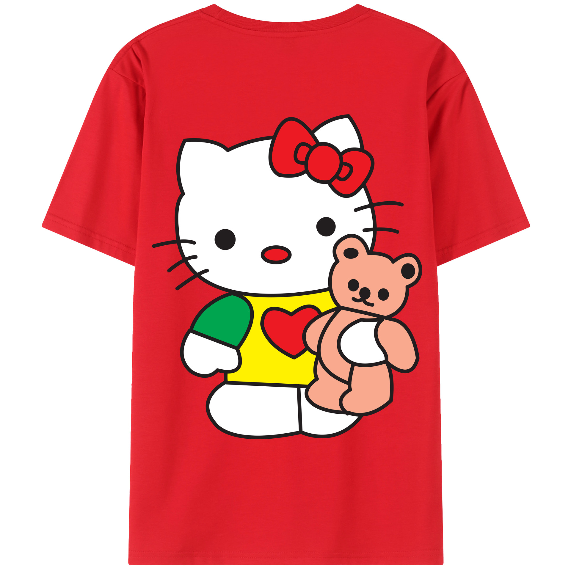（画像用） Hello Kitty ハローキティ 綿100％ メンズ半袖Tシャツ（バックプリント） 通気性