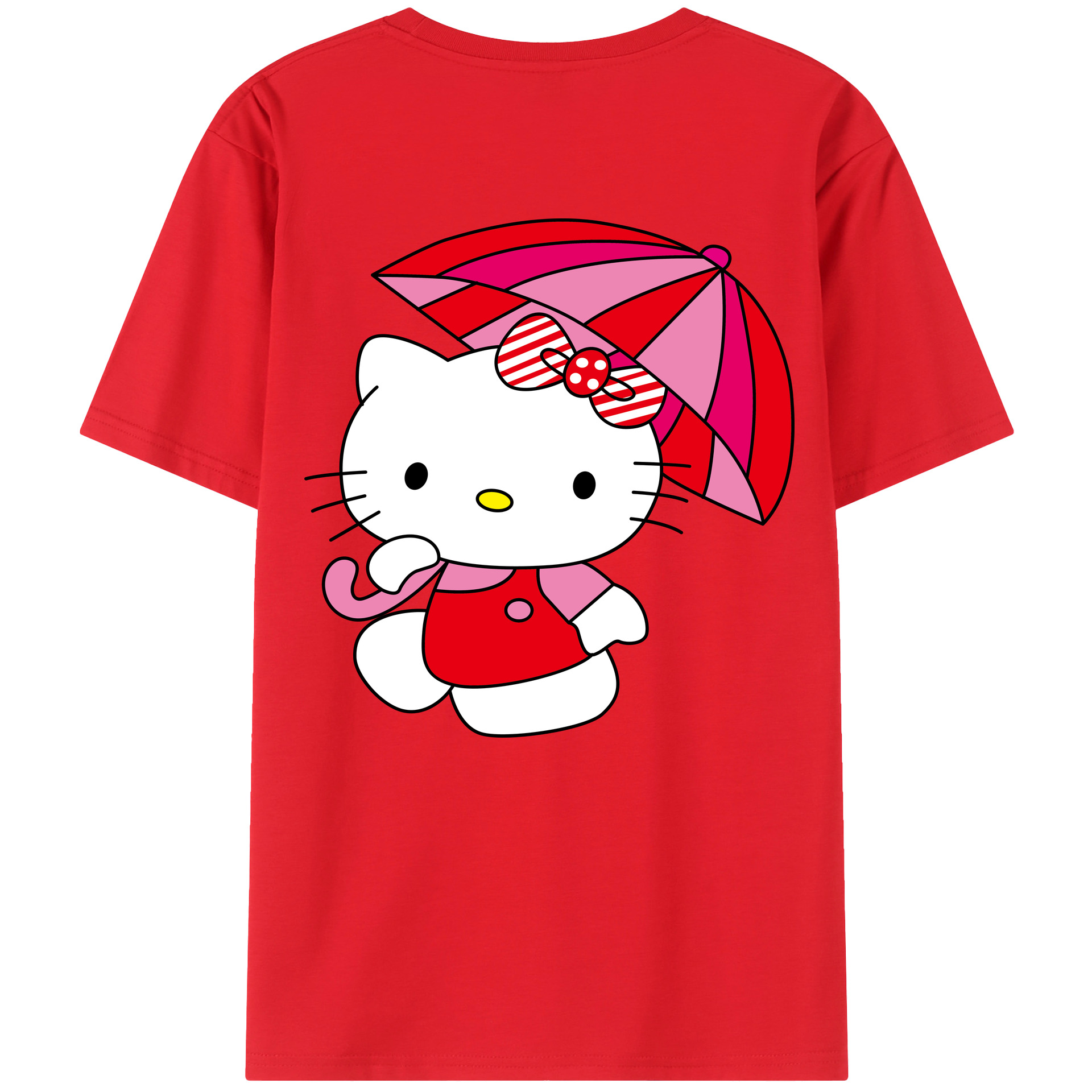 （画像用） Hello Kitty ハローキティ 綿100％ メンズ半袖Tシャツ（バックプリント） 通気性