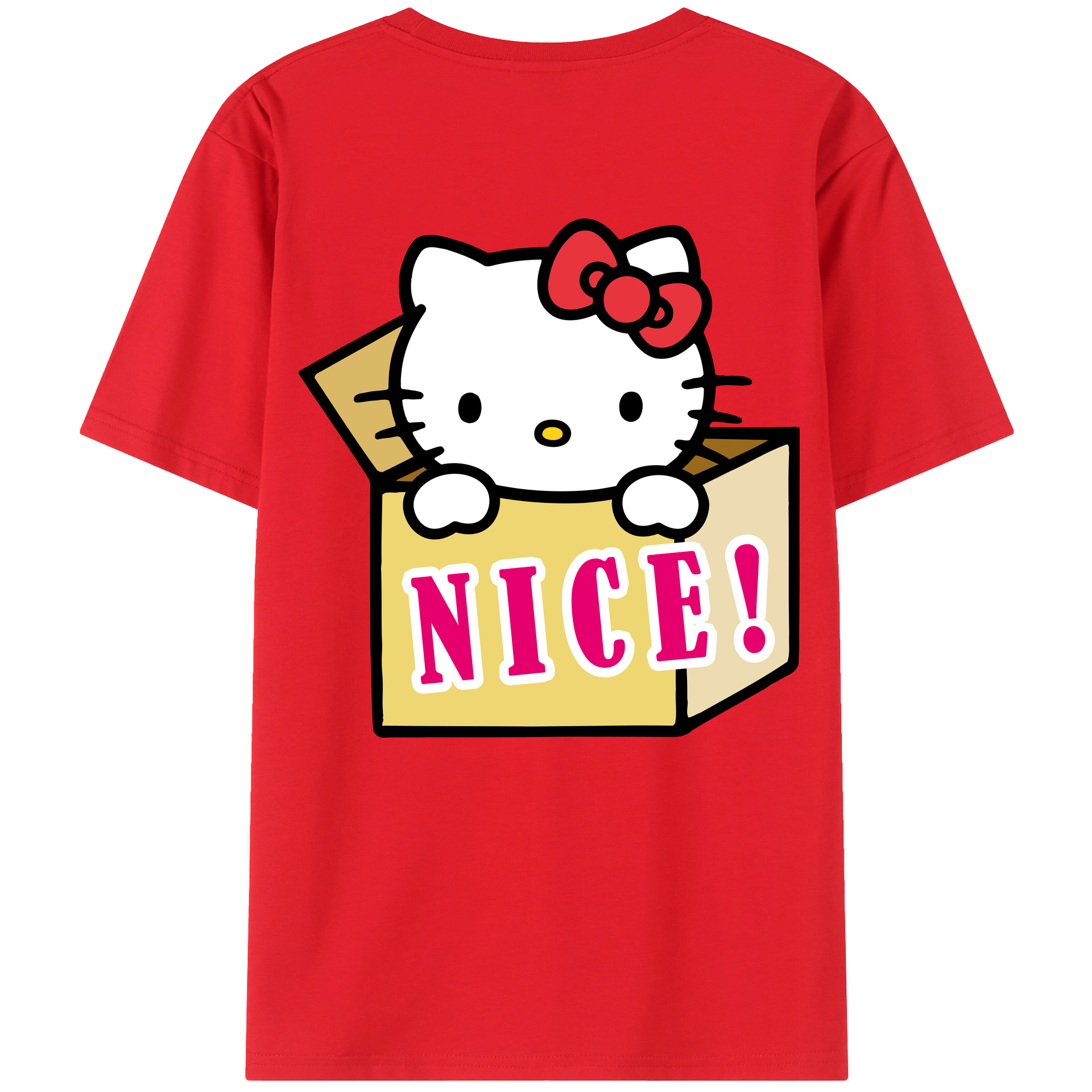 （画像用） Hello Kitty ハローキティ 綿100％ メンズ半袖Tシャツ（バックプリント） 通気性