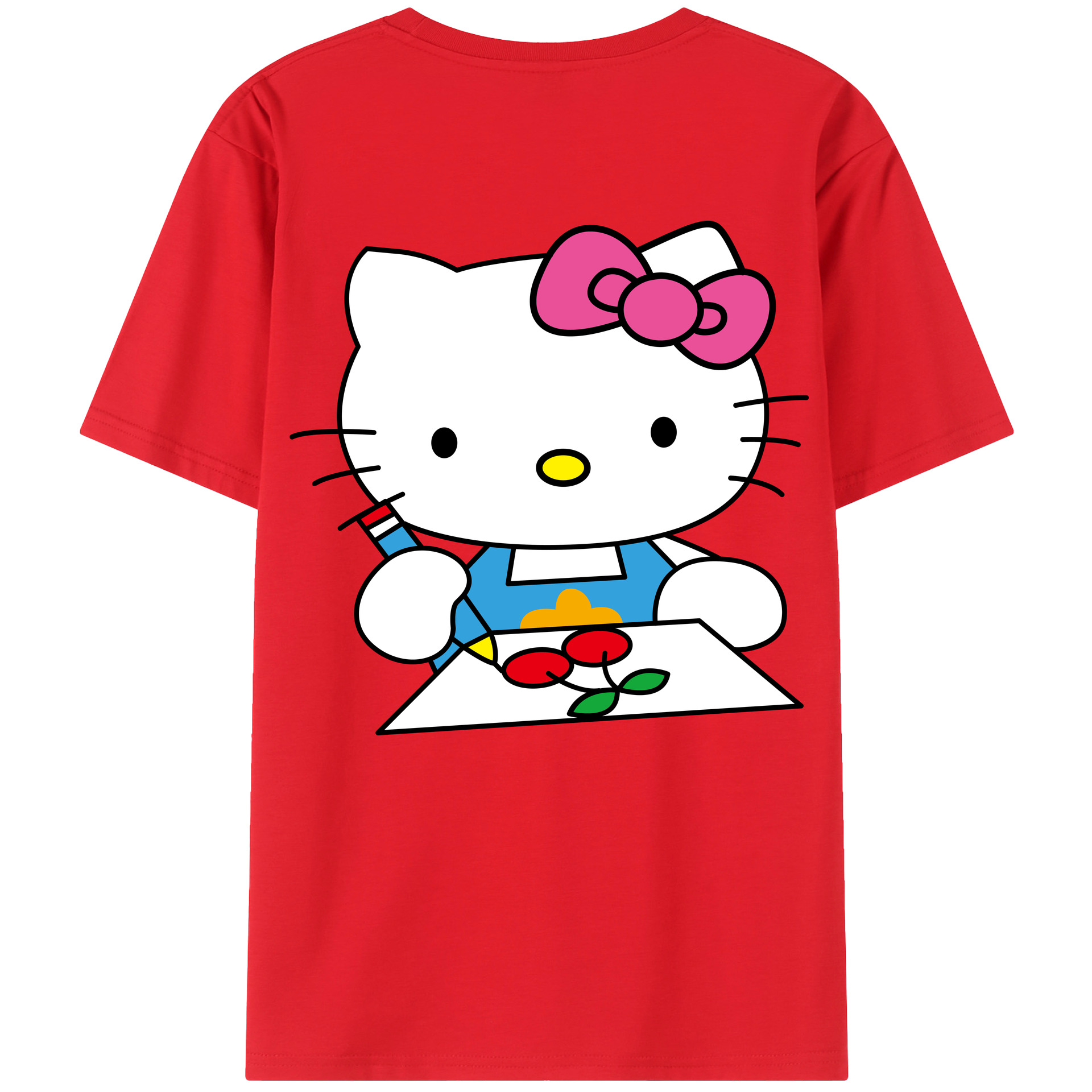 （画像用） Hello Kitty ハローキティ 綿100％ メンズ半袖Tシャツ（バックプリント） 通気性