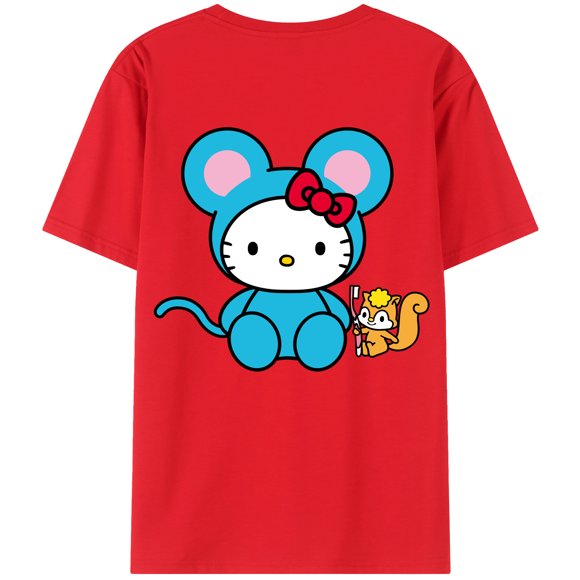 （画像用） Hello Kitty ハローキティ 綿100％ メンズ半袖Tシャツ（バックプリント） 通気性