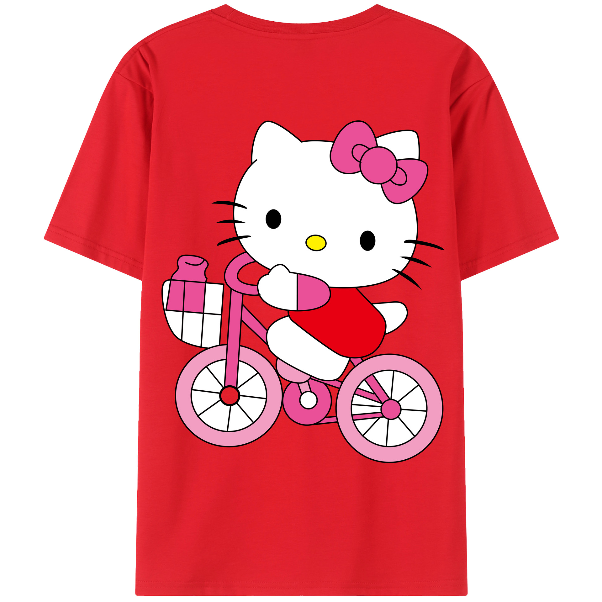 （画像用） Hello Kitty ハローキティ 綿100％ メンズ半袖Tシャツ（バックプリント） 通気性
