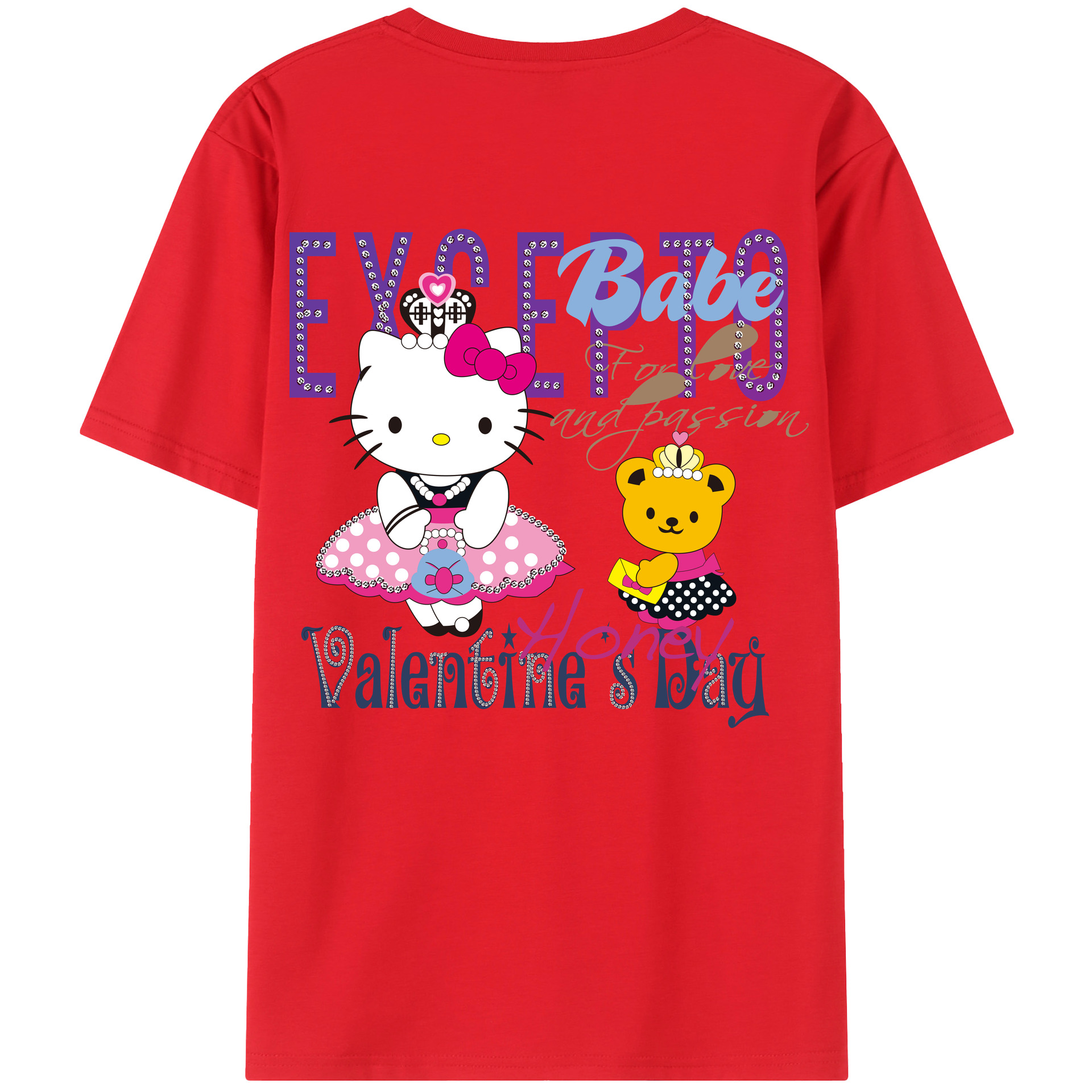 （画像用） Hello Kitty ハローキティ 綿100％ メンズ半袖Tシャツ（バックプリント） 通気性