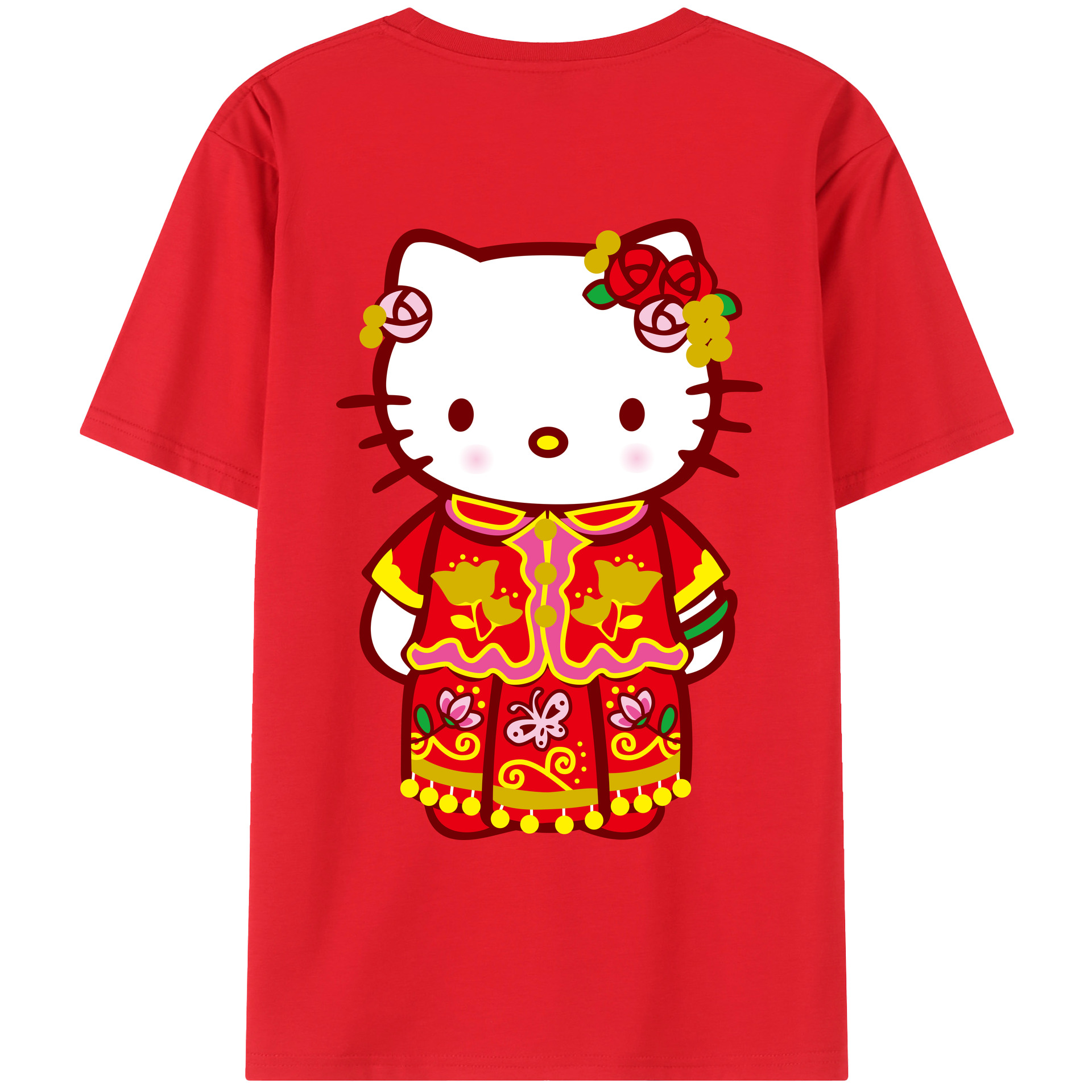 （画像用） Hello Kitty ハローキティ 綿100％ メンズ半袖Tシャツ（バックプリント） 通気性