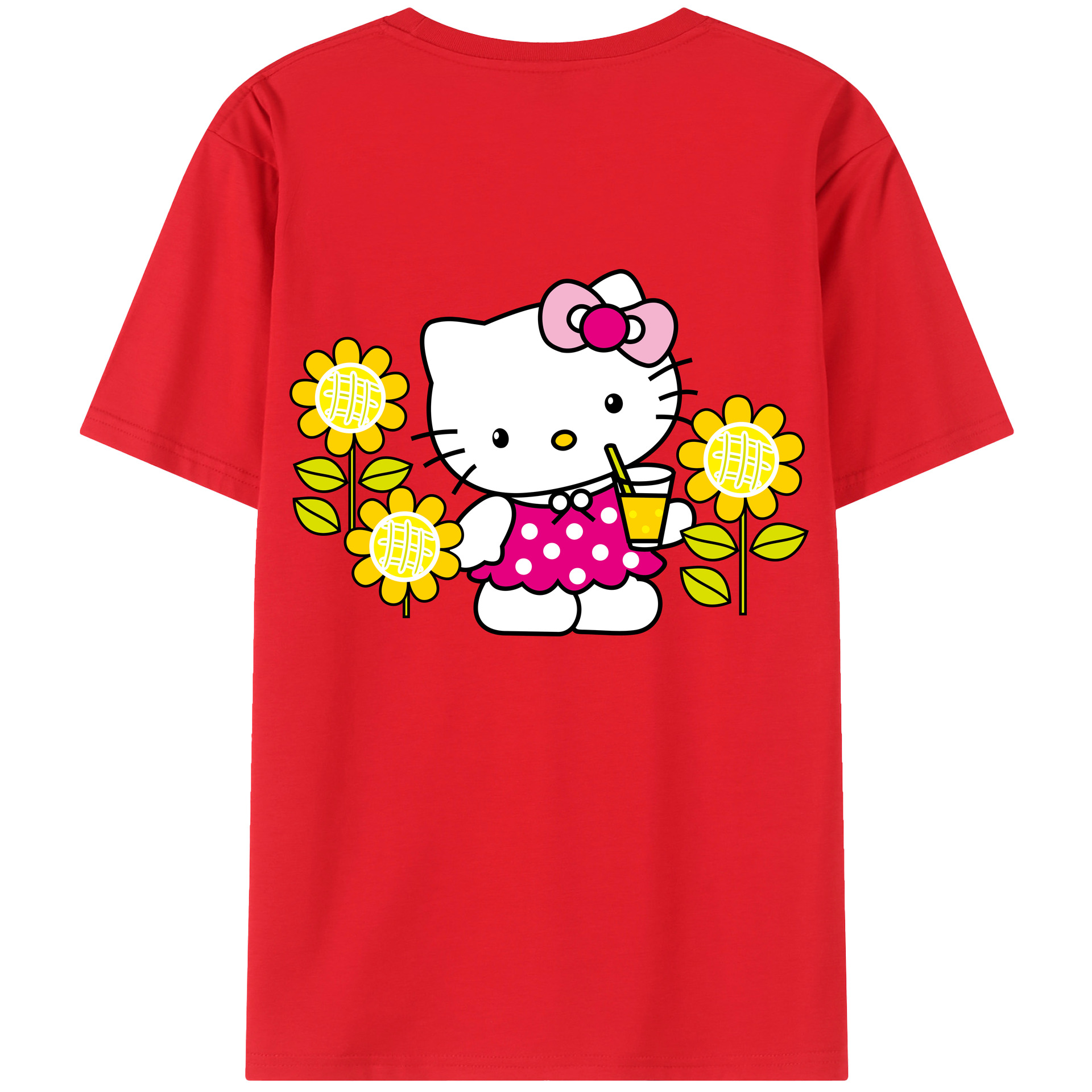 （画像用） Hello Kitty ハローキティ 綿100％ メンズ半袖Tシャツ（バックプリント） 通気性
