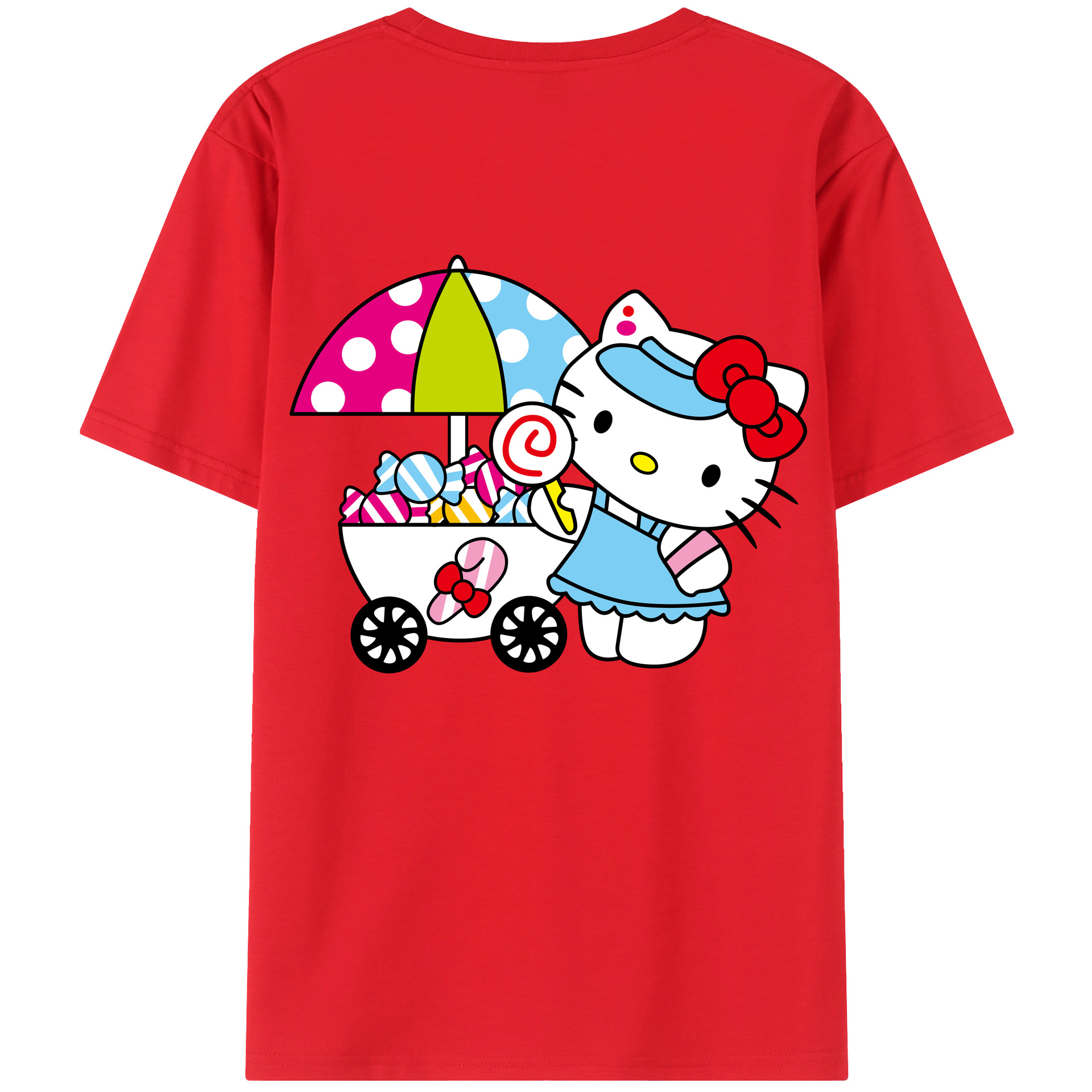 （画像用） Hello Kitty ハローキティ 綿100％ メンズ半袖Tシャツ（バックプリント） 通気性