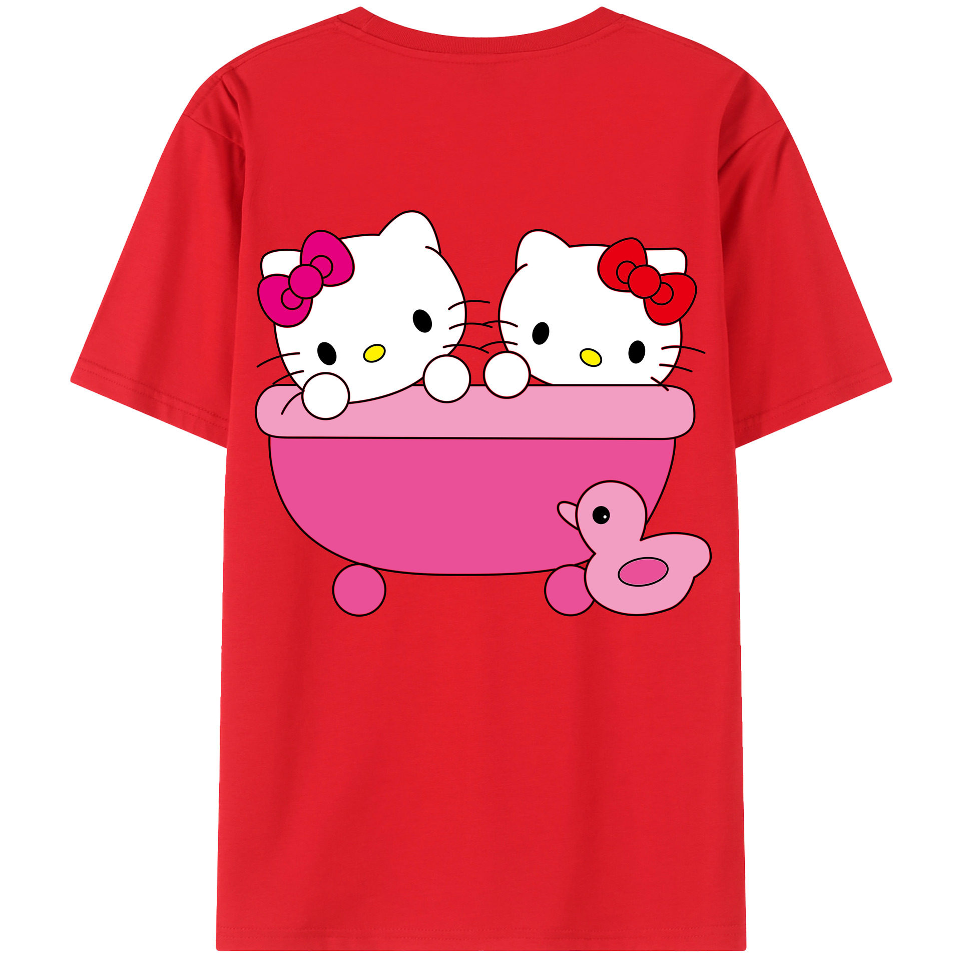 （画像用） Hello Kitty ハローキティ 綿100％ メンズ半袖Tシャツ（バックプリント） 通気性