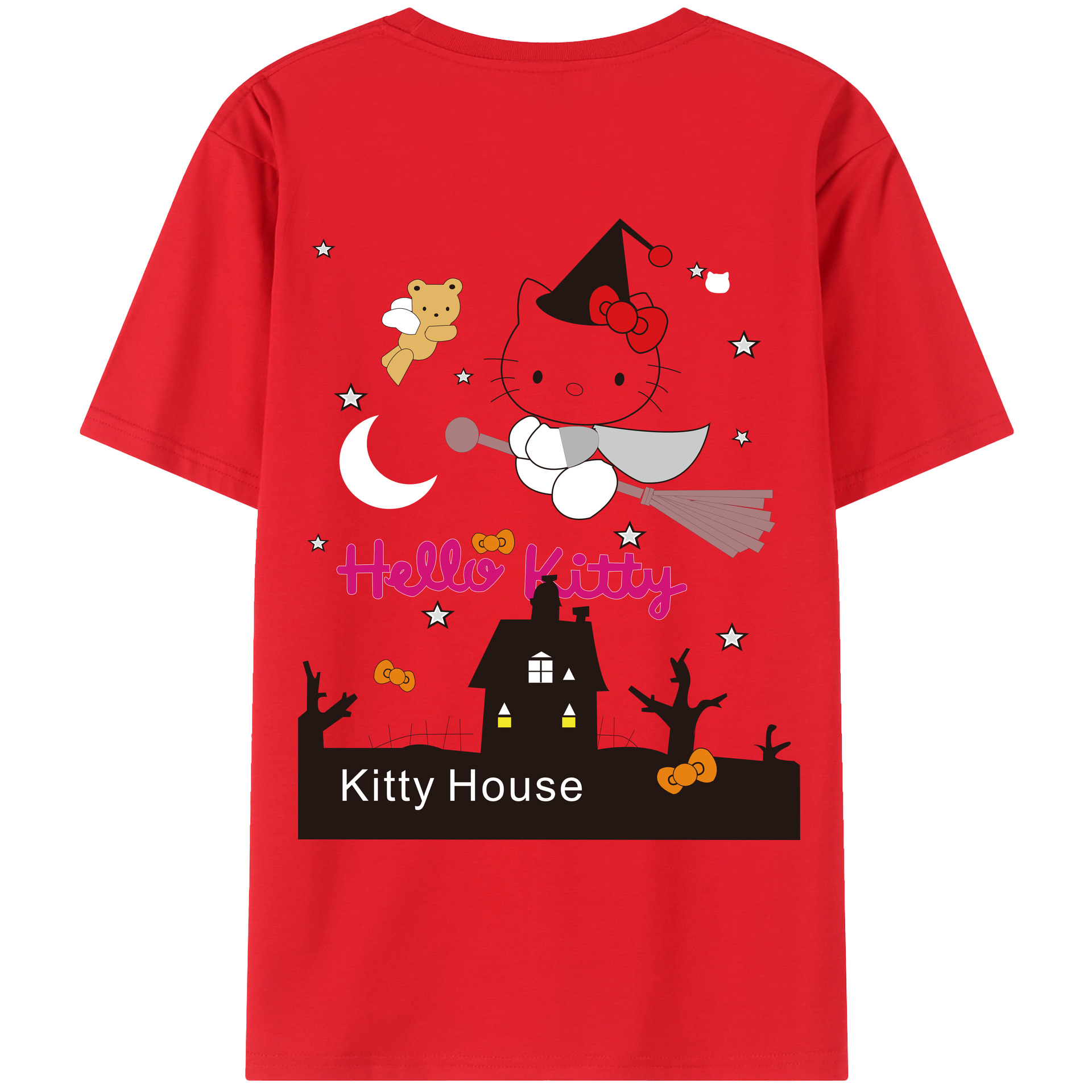 （画像用） Hello Kitty ハローキティ 綿100％ メンズ半袖Tシャツ（バックプリント） 通気性