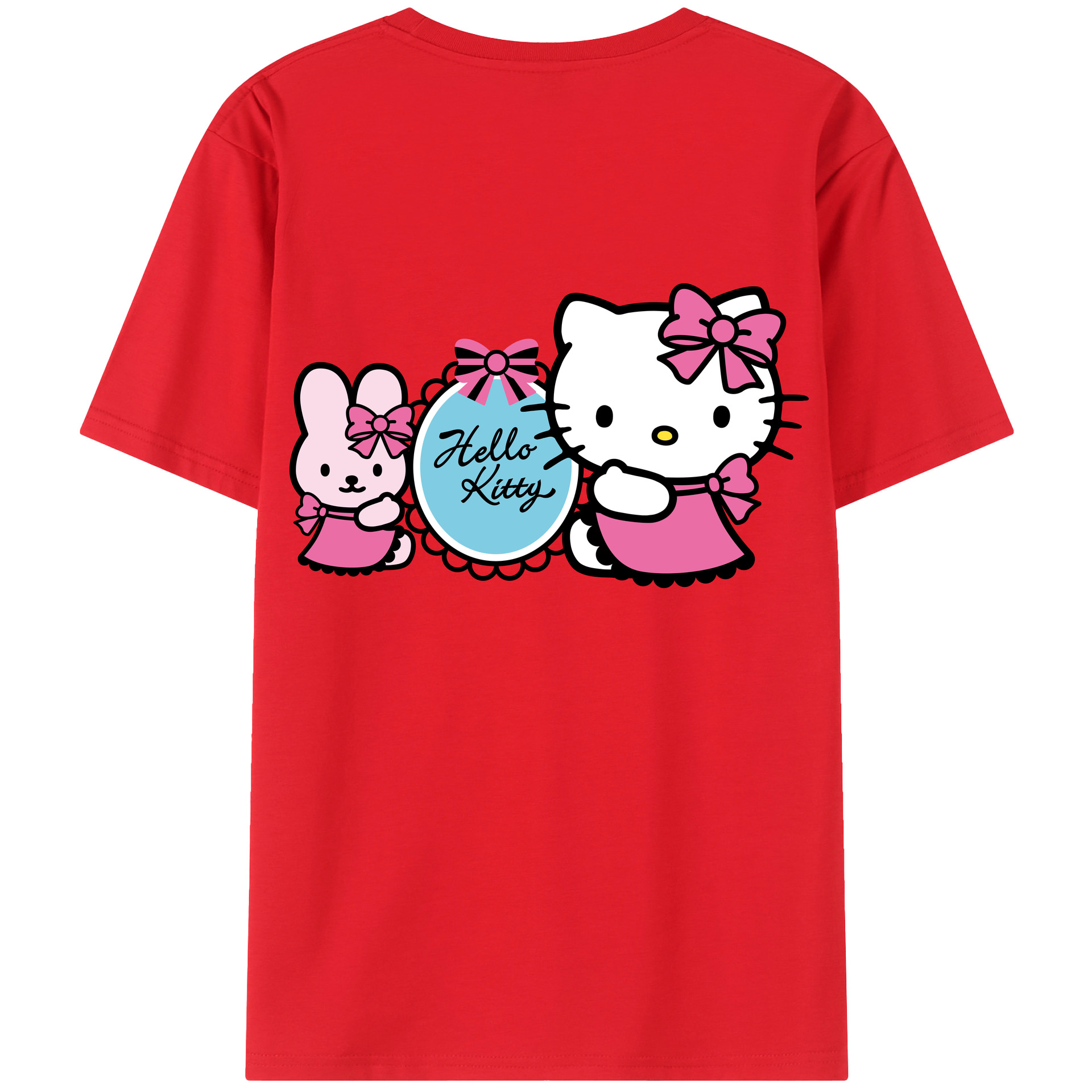 （画像用） Hello Kitty ハローキティ 綿100％ メンズ半袖Tシャツ（バックプリント） 通気性