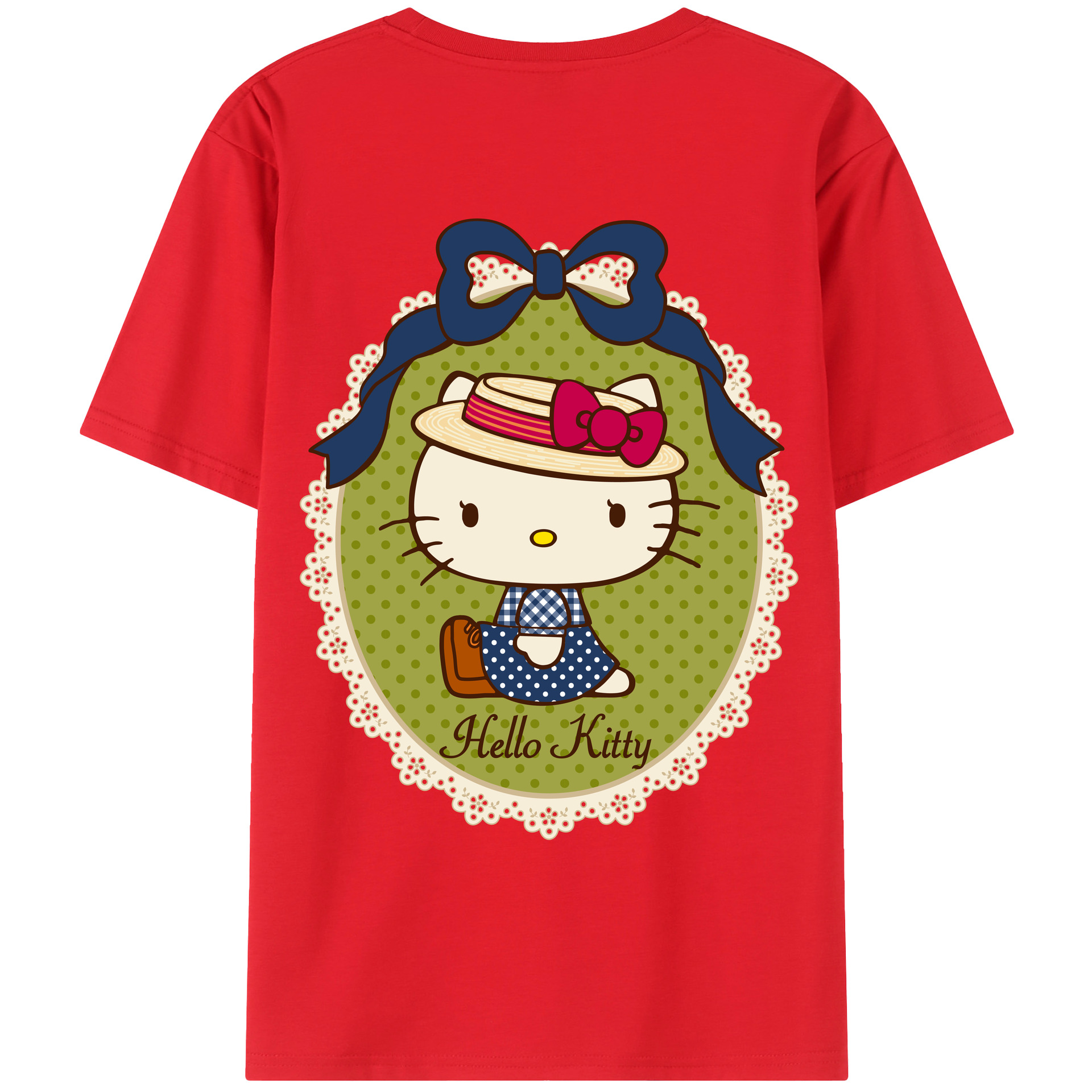 （画像用） Hello Kitty ハローキティ 綿100％ メンズ半袖Tシャツ（バックプリント） 通気性