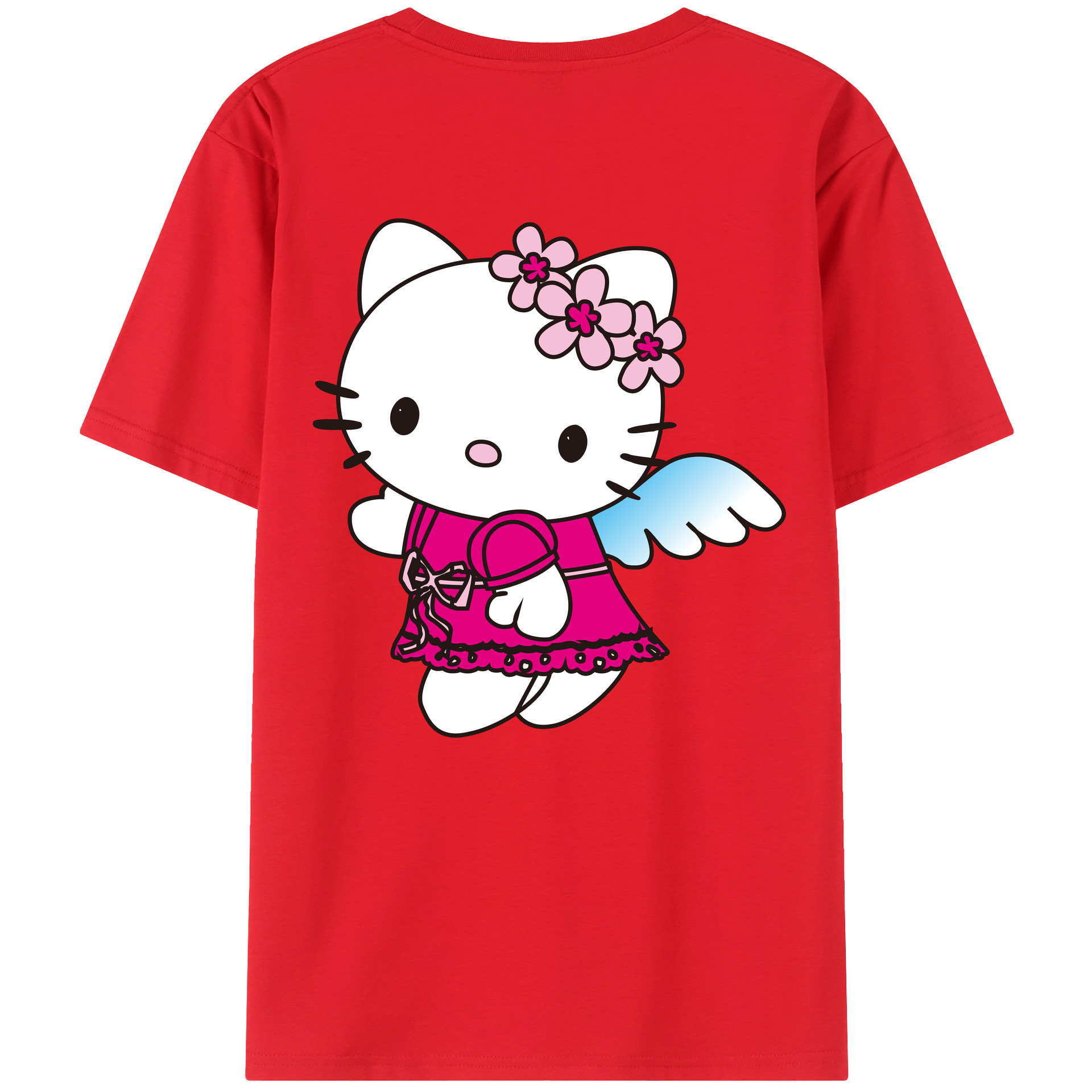 （画像用） Hello Kitty ハローキティ 綿100％ メンズ半袖Tシャツ（バックプリント） 通気性