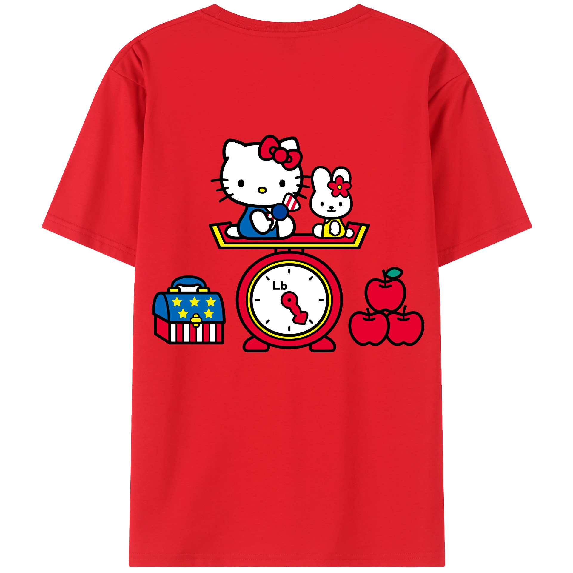 （画像用） Hello Kitty ハローキティ 綿100％ メンズ半袖Tシャツ（バックプリント） 通気性