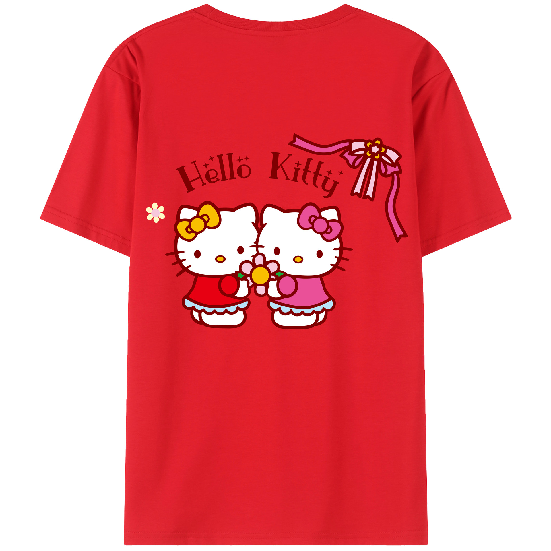 （画像用） Hello Kitty ハローキティ 綿100％ メンズ半袖Tシャツ（バックプリント） 通気性