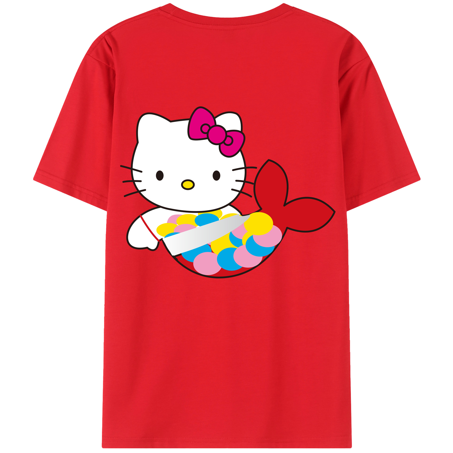 （画像用） Hello Kitty ハローキティ 綿100％ メンズ半袖Tシャツ（バックプリント） 通気性