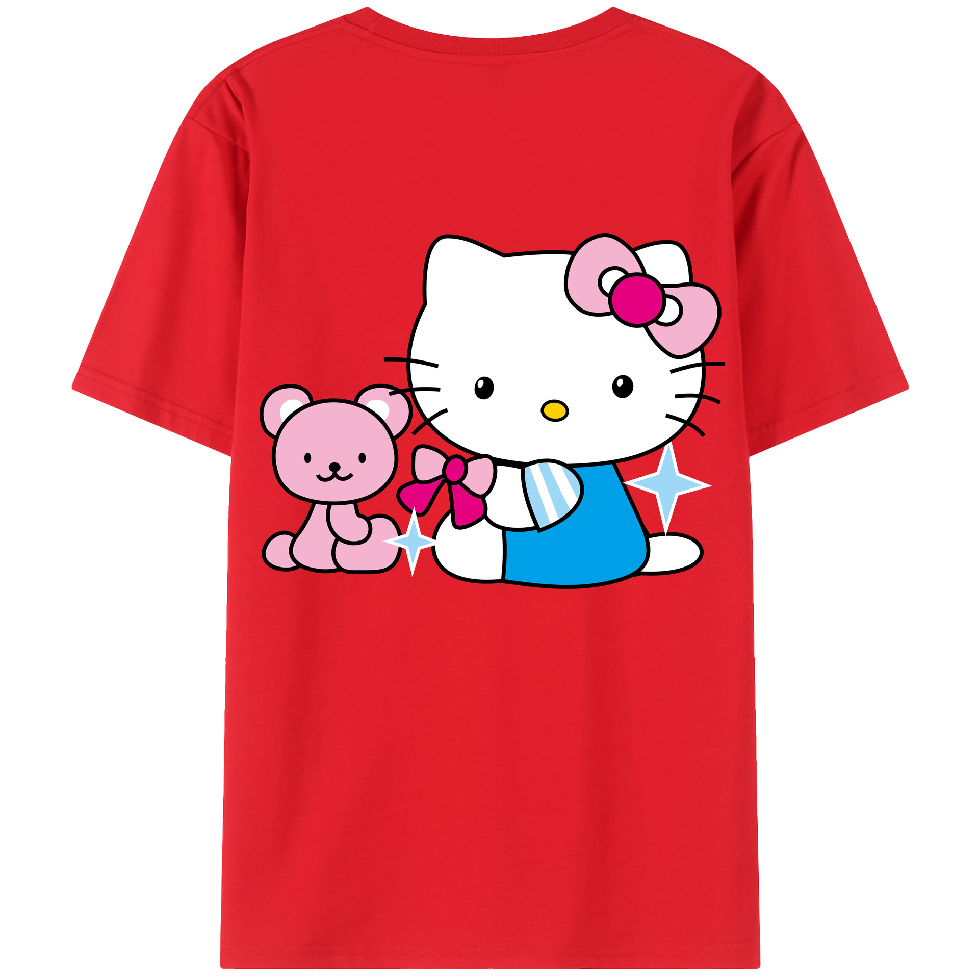 （画像用） Hello Kitty ハローキティ 綿100％ メンズ半袖Tシャツ（バックプリント） 通気性