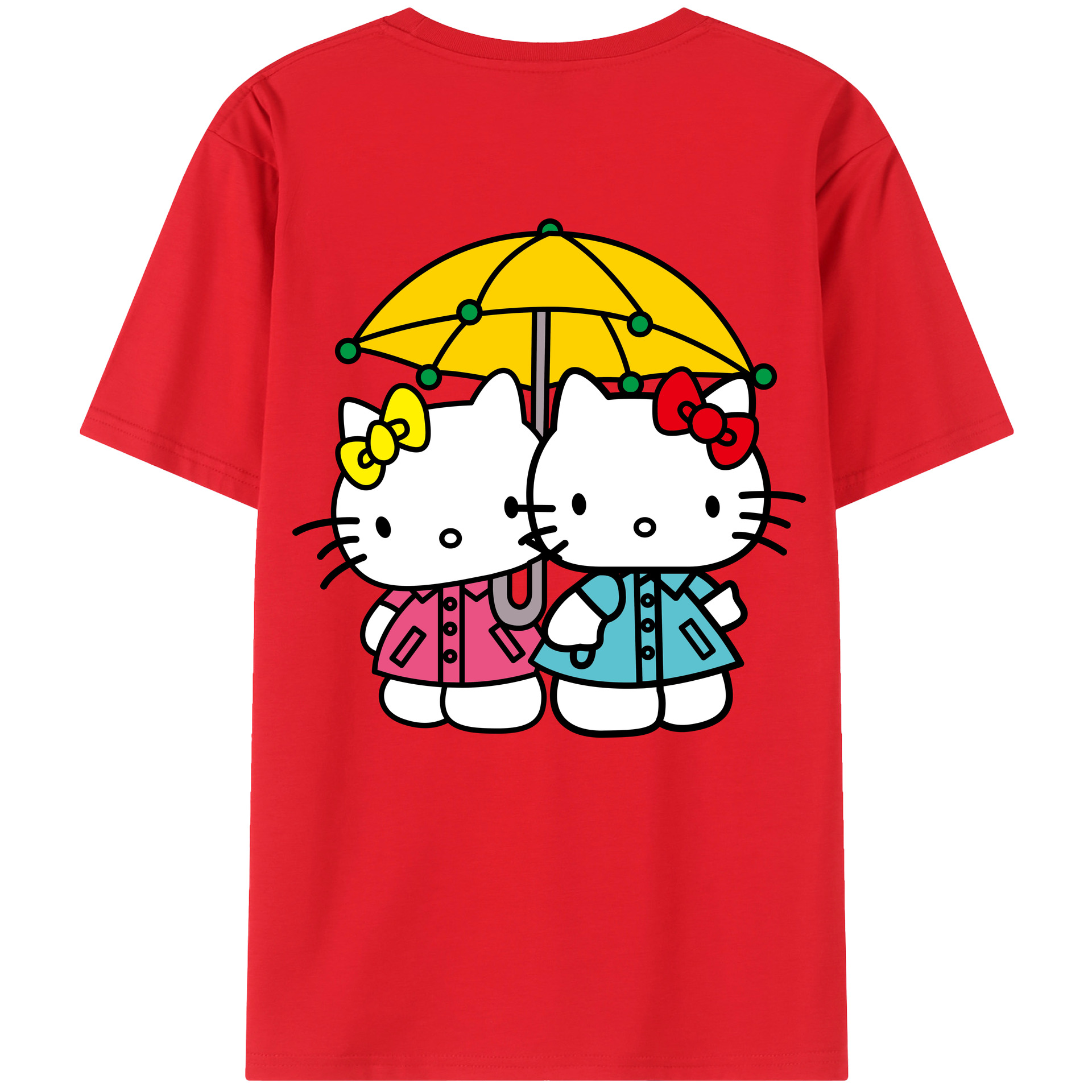 （画像用） Hello Kitty ハローキティ 綿100％ メンズ半袖Tシャツ（バックプリント） 通気性