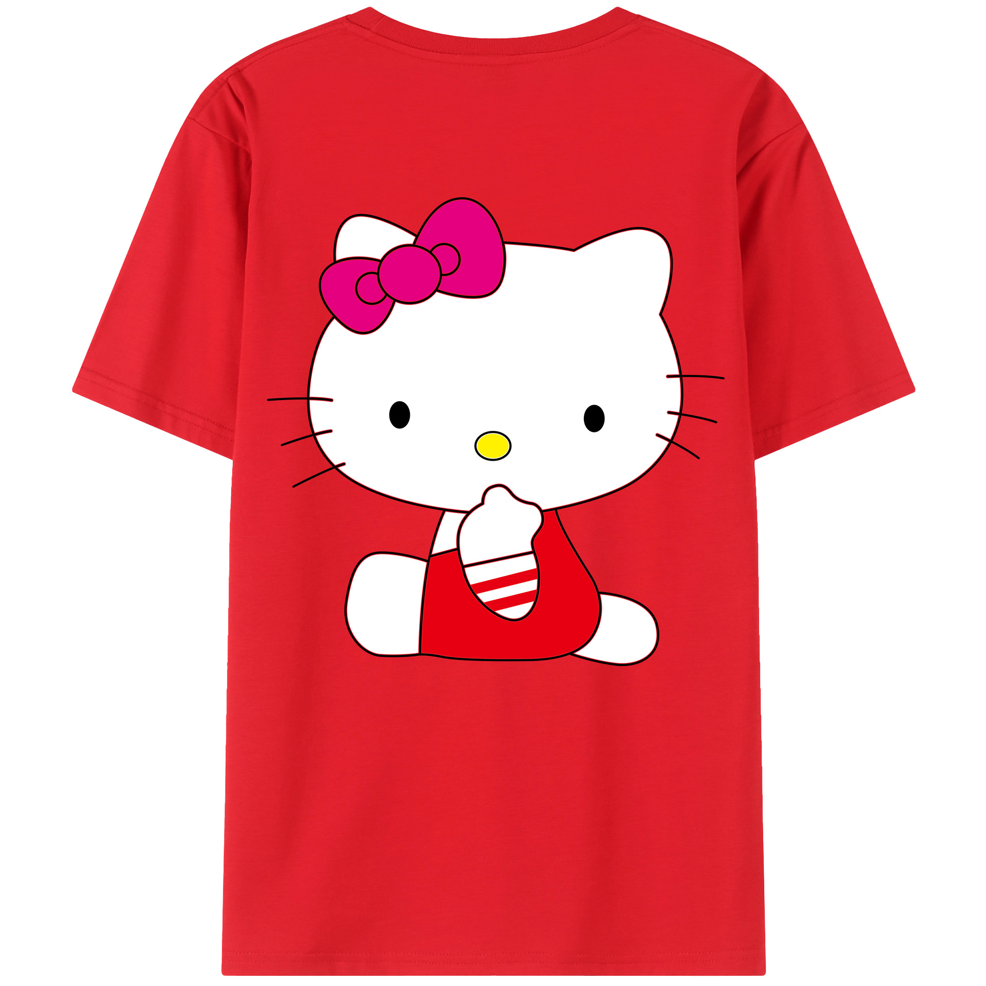 （画像用） Hello Kitty ハローキティ 綿100％ メンズ半袖Tシャツ（バックプリント） 通気性