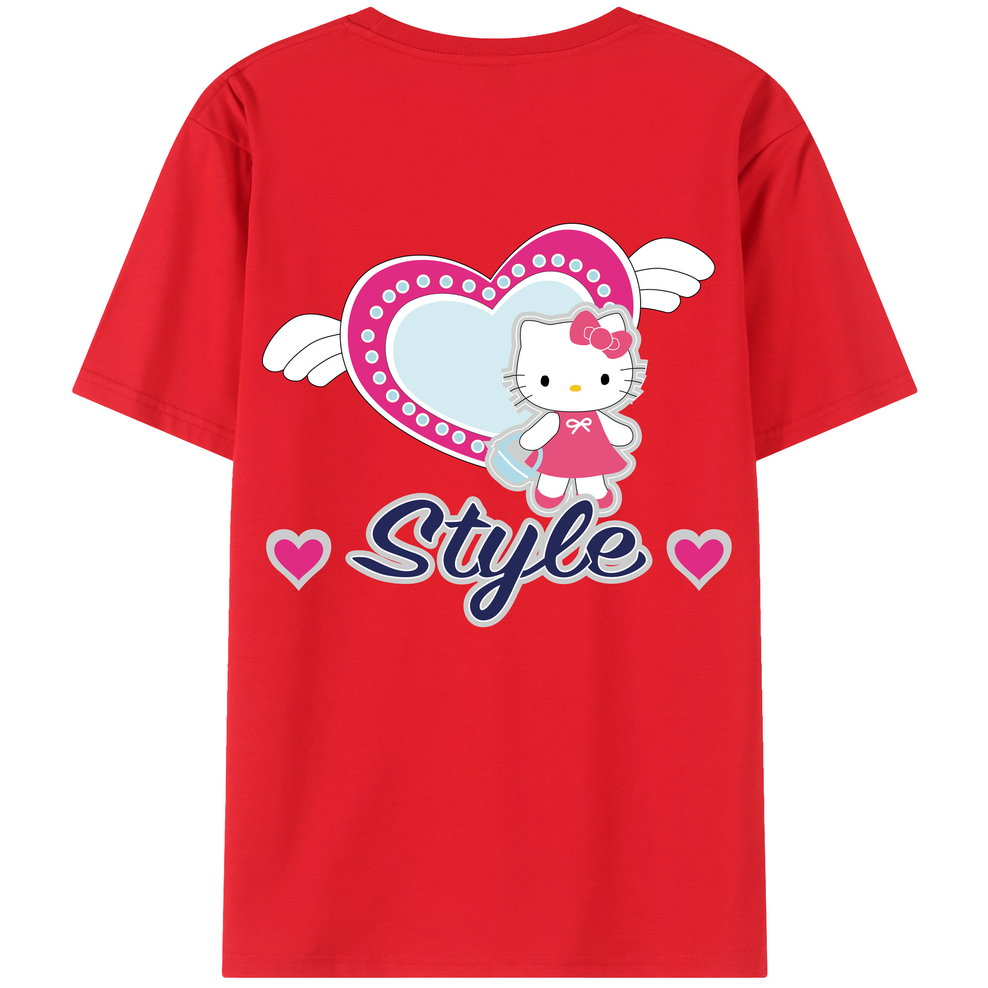 （画像用） Hello Kitty ハローキティ 綿100％ メンズ半袖Tシャツ（バックプリント） 通気性