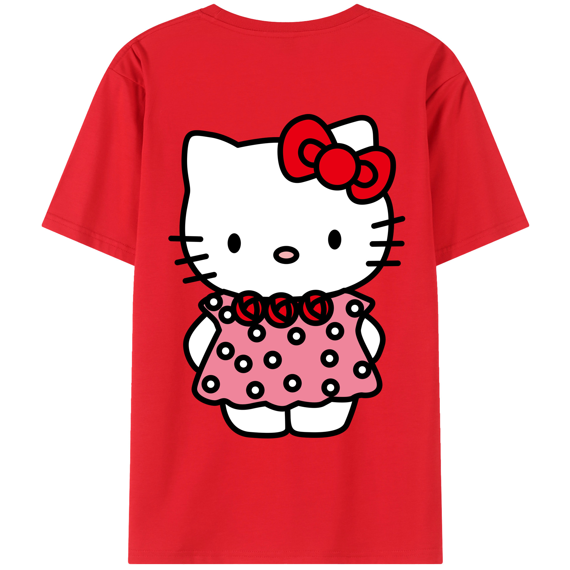 （画像用） Hello Kitty ハローキティ 綿100％ メンズ半袖Tシャツ（バックプリント） 通気性