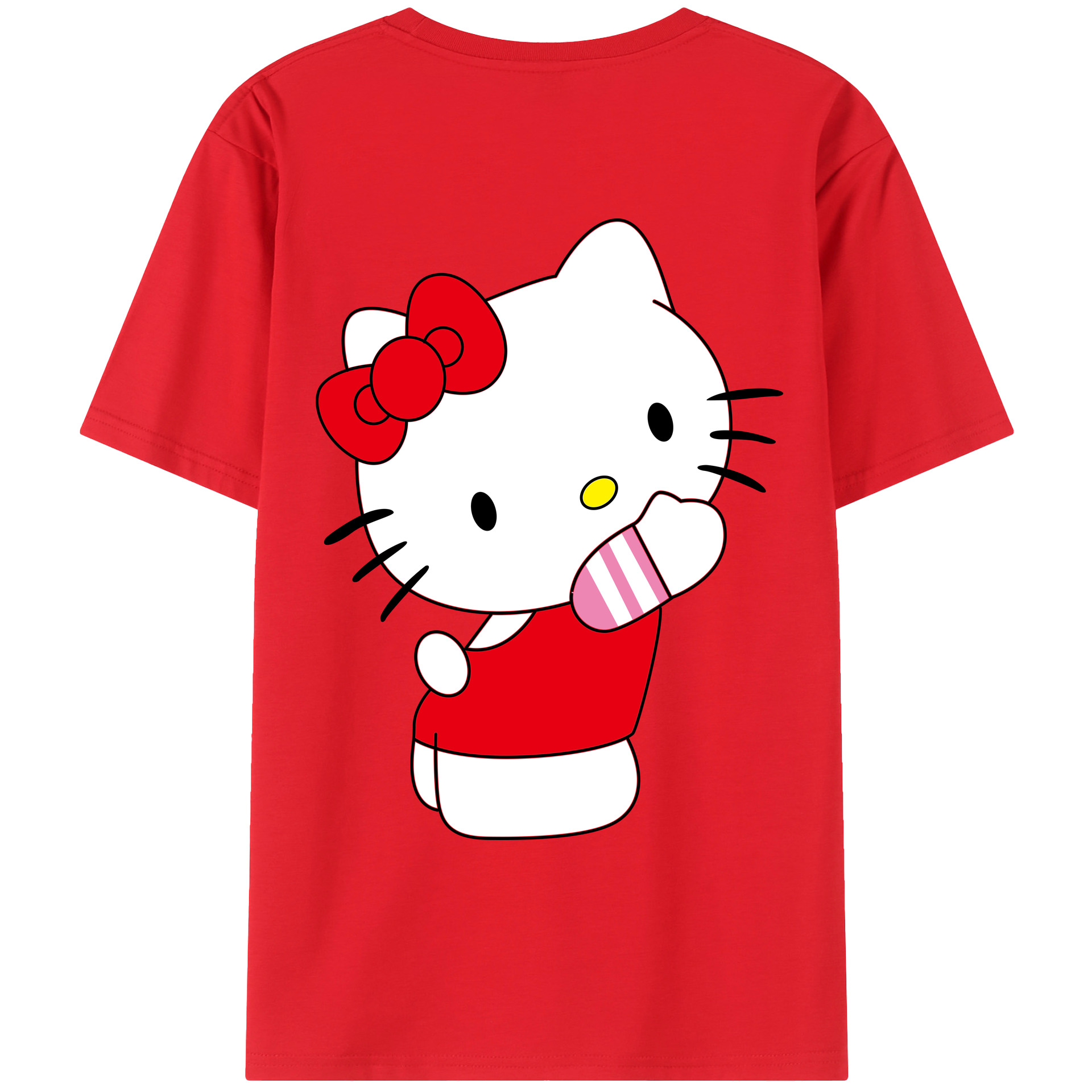 （画像用） Hello Kitty ハローキティ 綿100％ メンズ半袖Tシャツ（バックプリント） 通気性