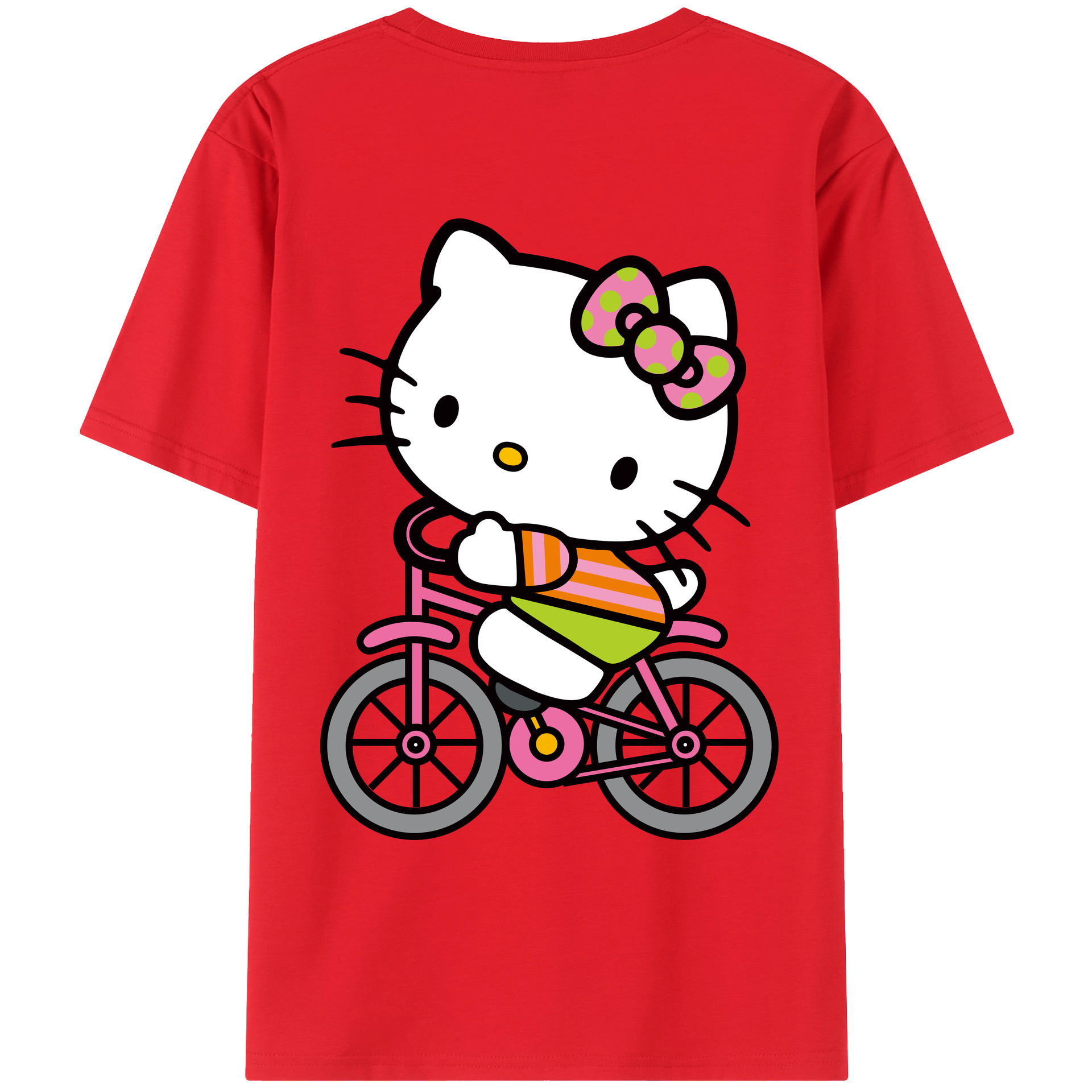 （画像用） Hello Kitty ハローキティ 綿100％ メンズ半袖Tシャツ（バックプリント） 通気性