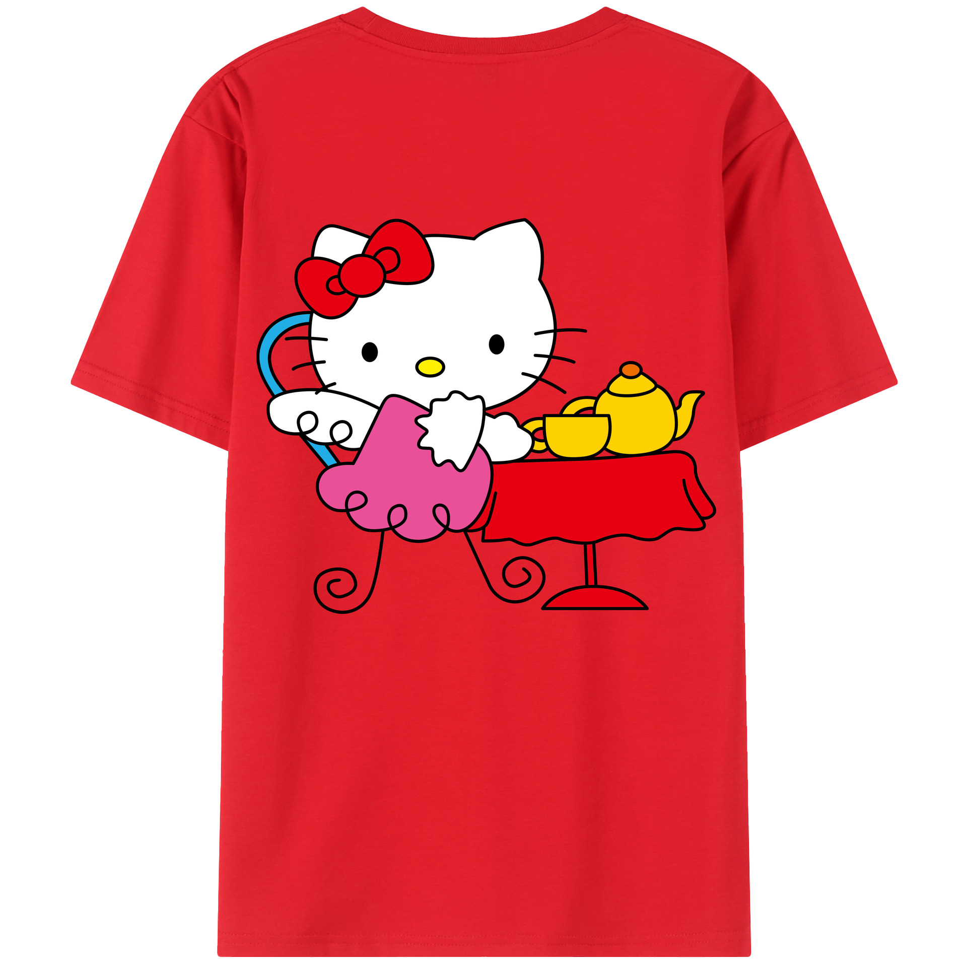 （画像用） Hello Kitty ハローキティ 綿100％ メンズ半袖Tシャツ（バックプリント） 通気性