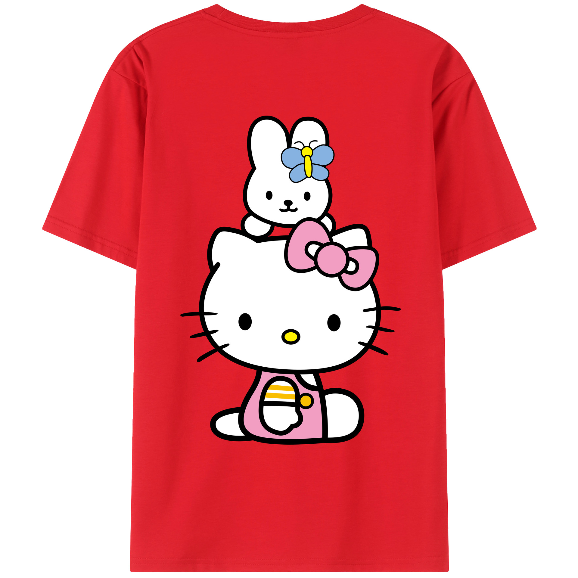 （画像用） Hello Kitty ハローキティ 綿100％ メンズ半袖Tシャツ（バックプリント） 通気性