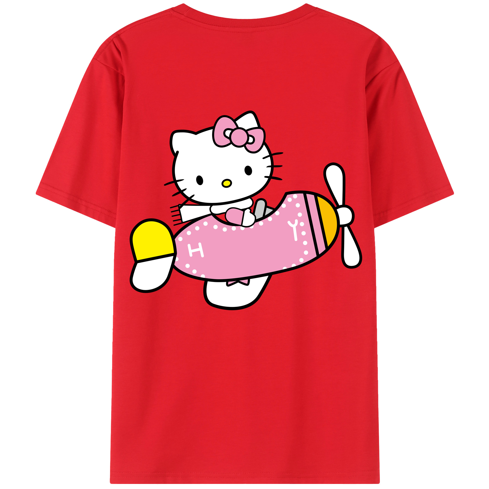 （画像用） Hello Kitty ハローキティ 綿100％ メンズ半袖Tシャツ（バックプリント） 通気性