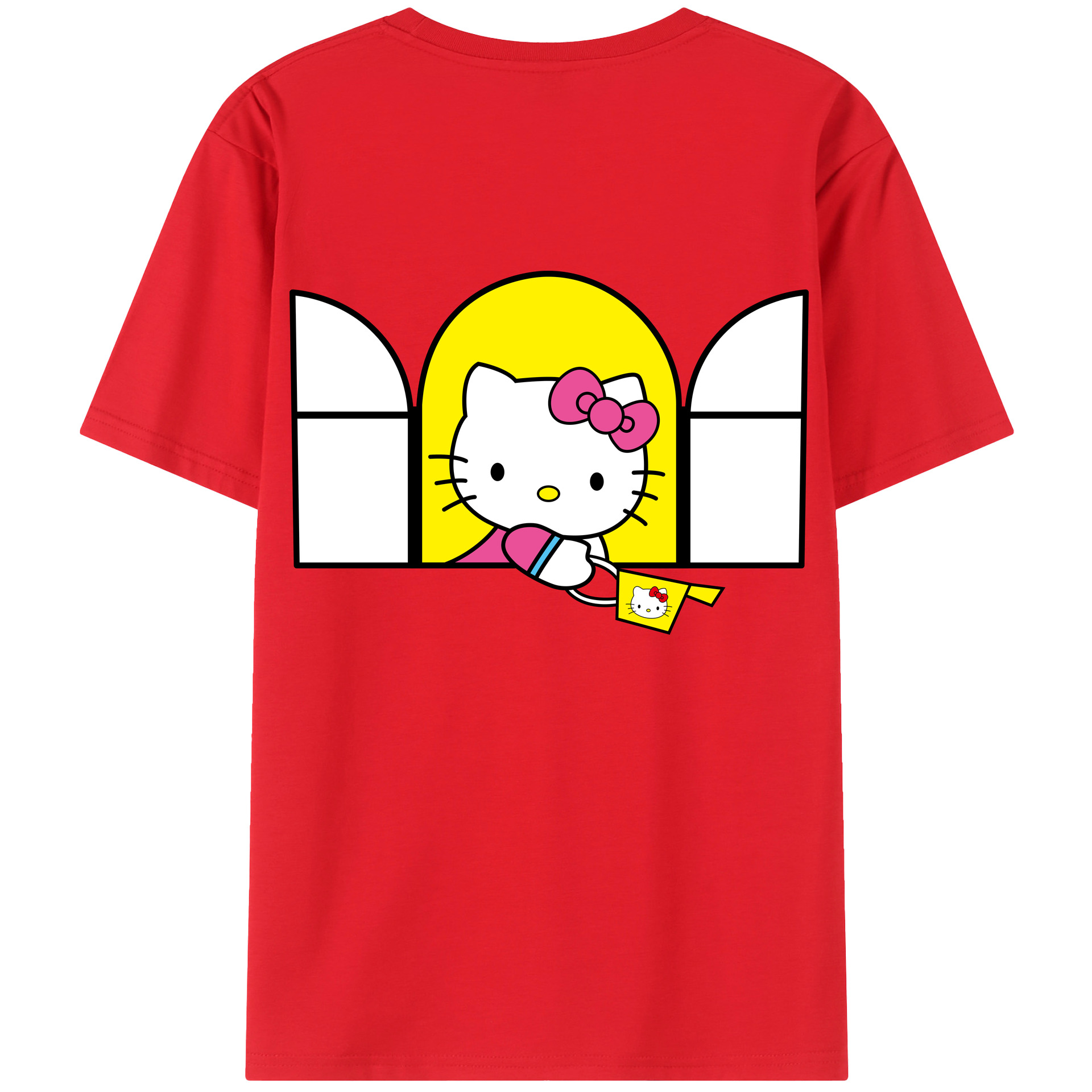 （画像用） Hello Kitty ハローキティ 綿100％ メンズ半袖Tシャツ（バックプリント） 通気性