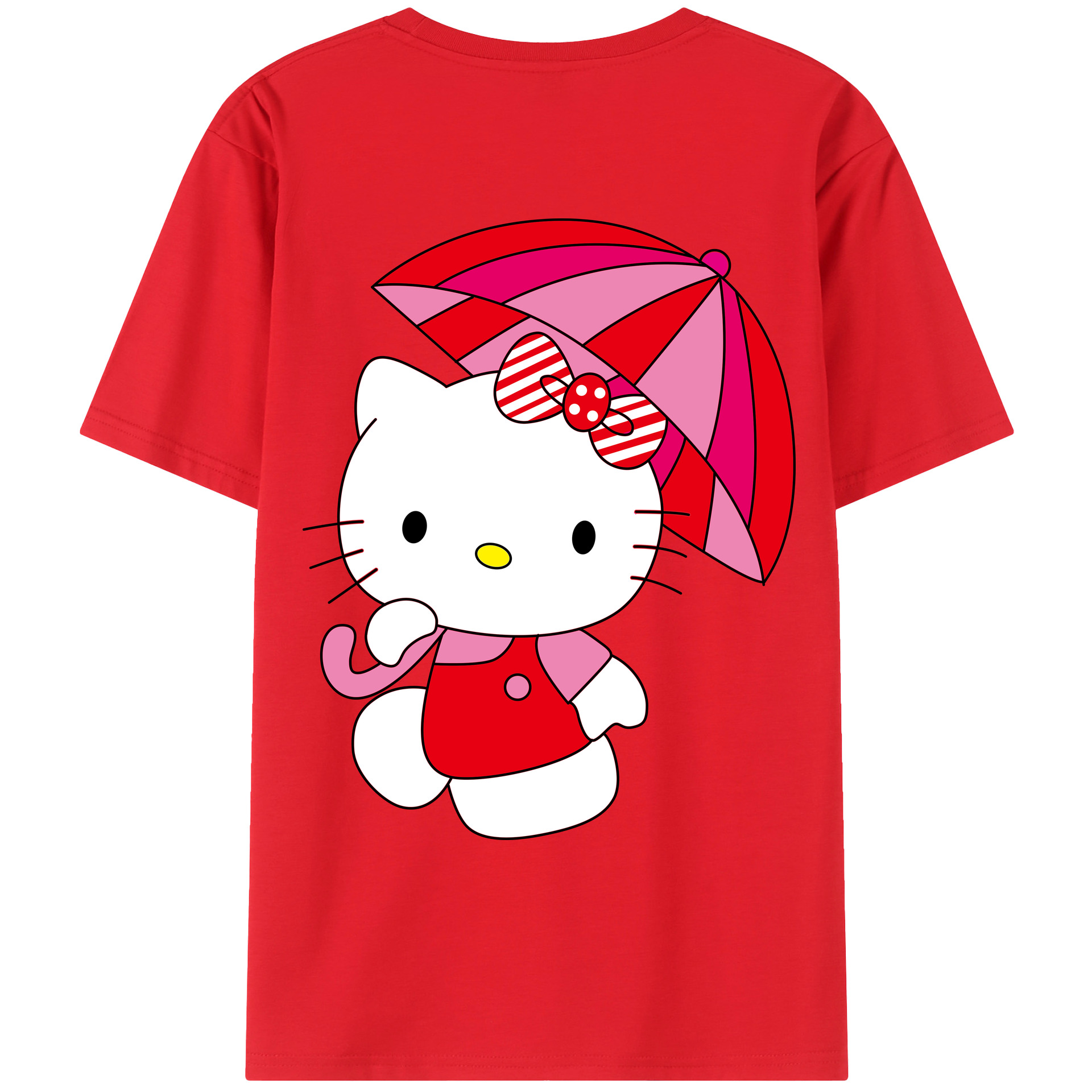 （画像用） Hello Kitty ハローキティ 綿100％ メンズ半袖Tシャツ（バックプリント） 通気性
