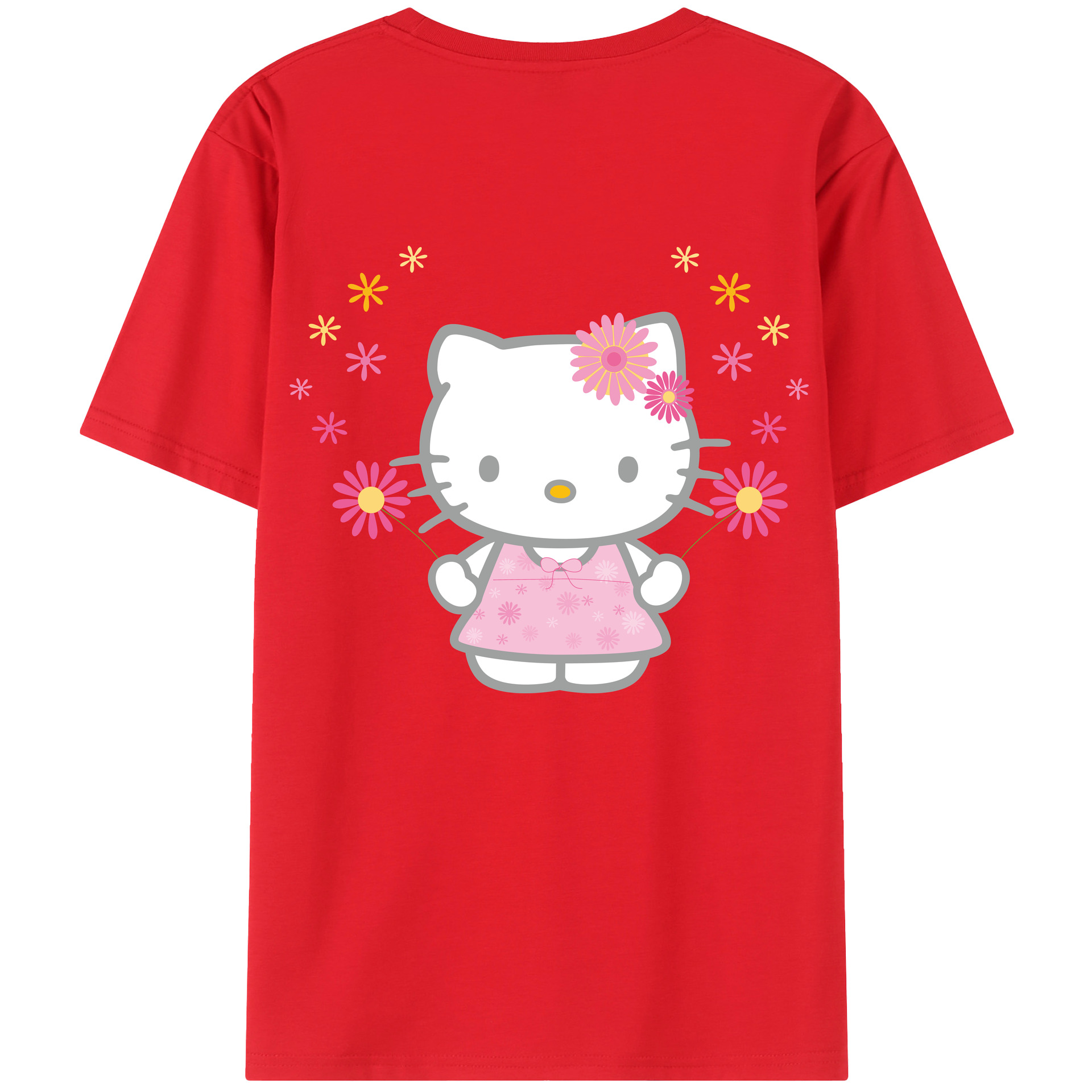 （画像用） Hello Kitty ハローキティ 綿100％ メンズ半袖Tシャツ（バックプリント） 通気性