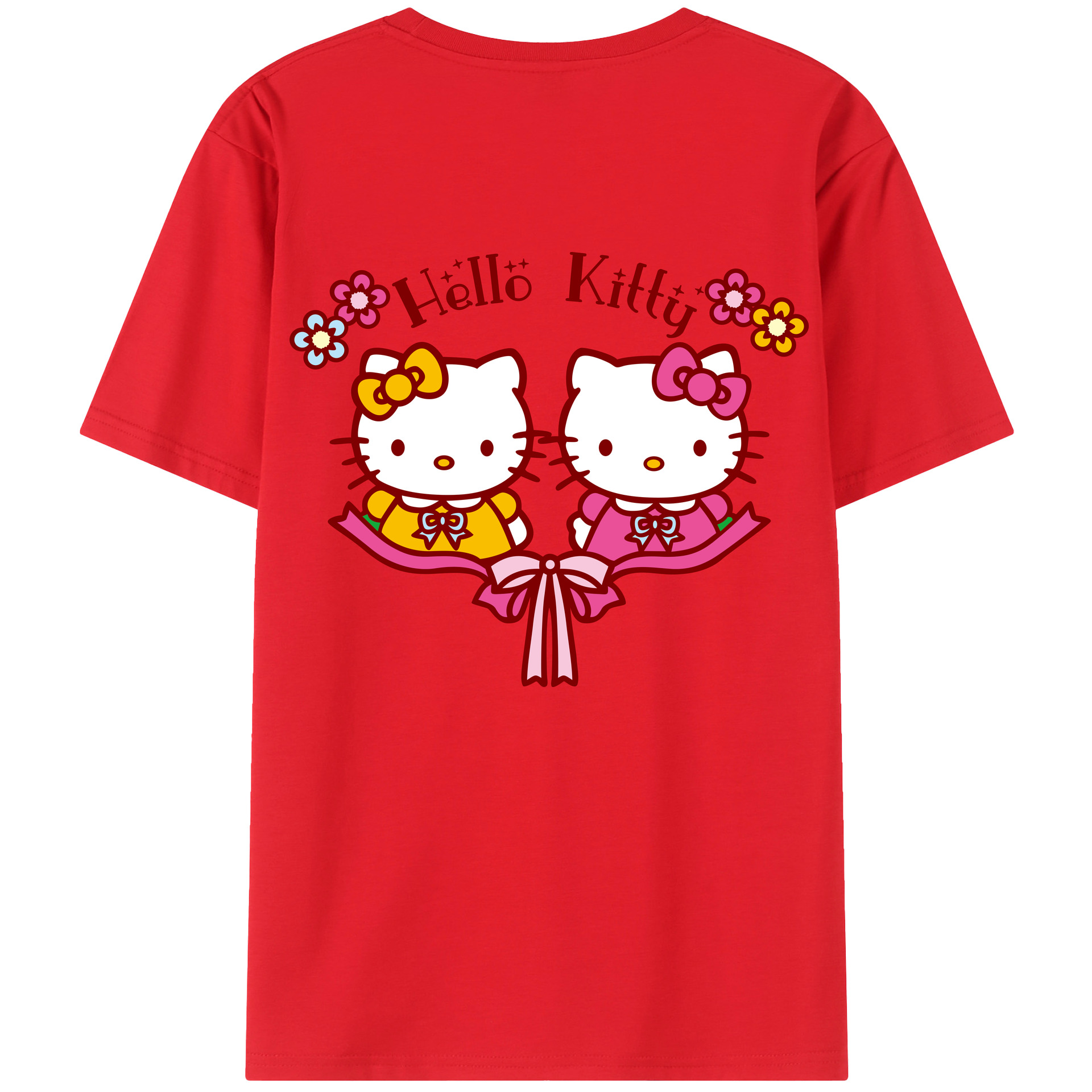 （画像用） Hello Kitty ハローキティ 綿100％ メンズ半袖Tシャツ（バックプリント） 通気性