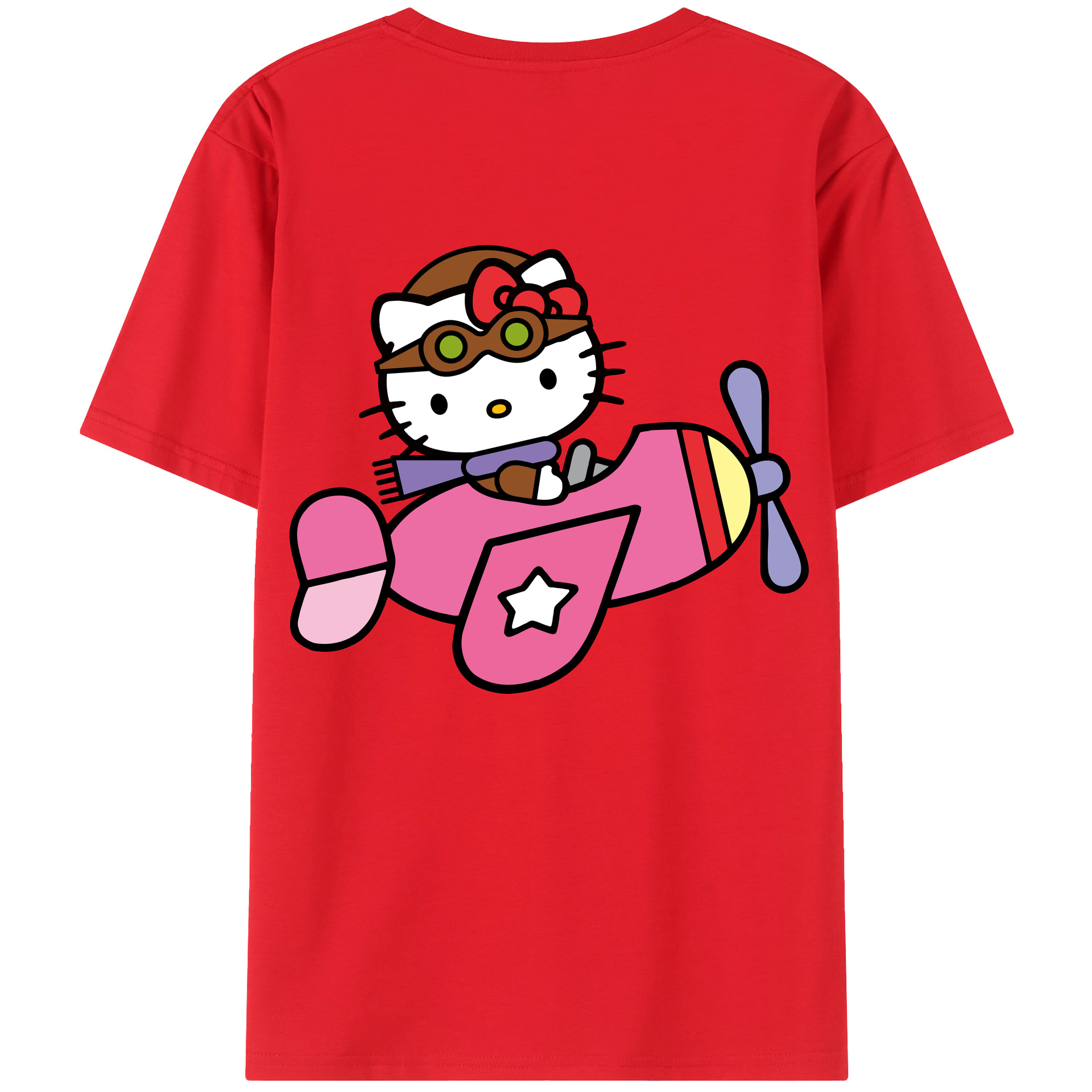 （画像用） Hello Kitty ハローキティ 綿100％ メンズ半袖Tシャツ（バックプリント） 通気性