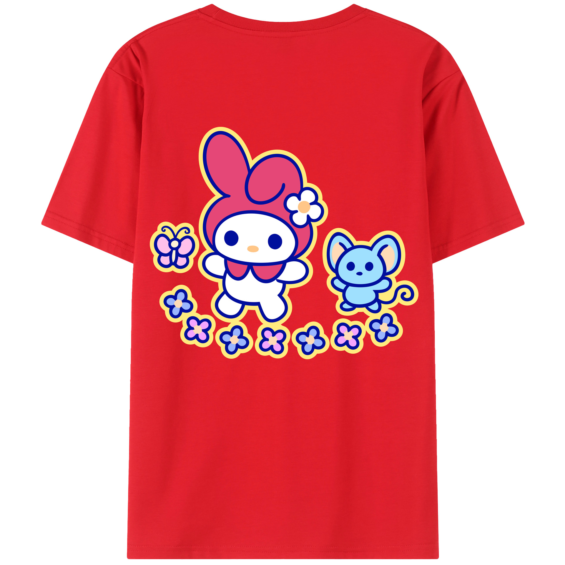 （画像用） Hello Kitty ハローキティ 綿100％ メンズ半袖Tシャツ（バックプリント） 通気性