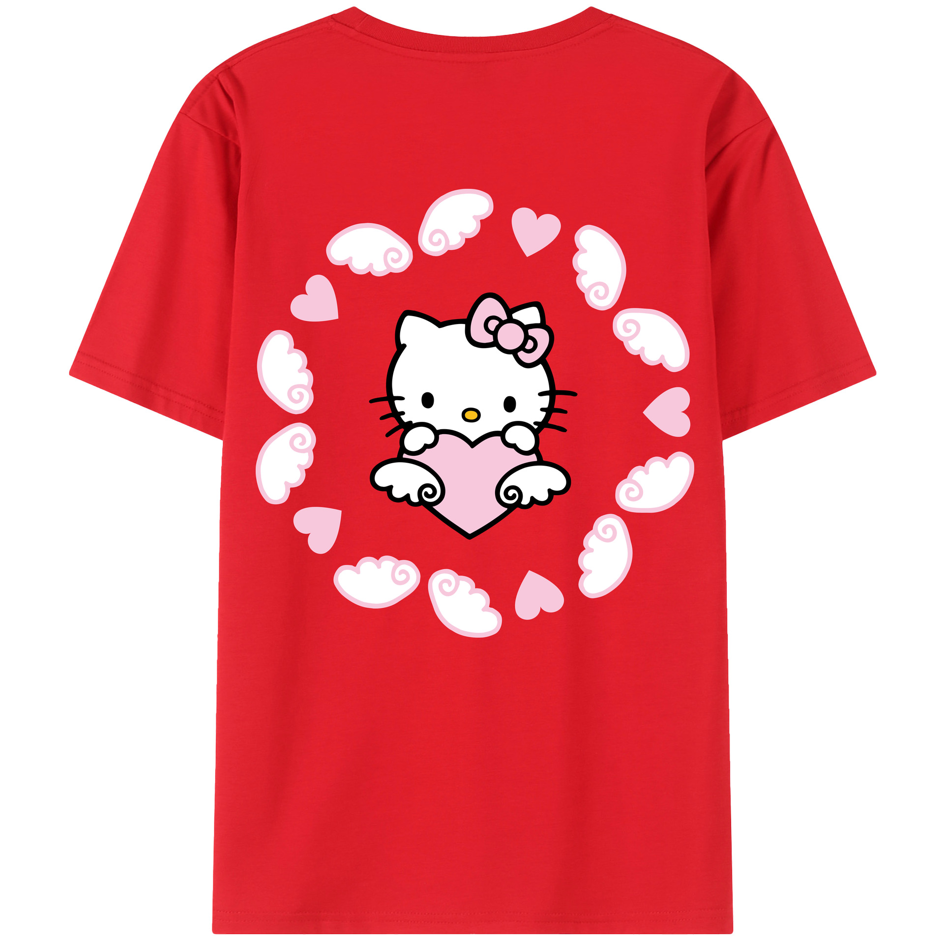 （画像用） Hello Kitty ハローキティ 綿100％ メンズ半袖Tシャツ（バックプリント） 通気性
