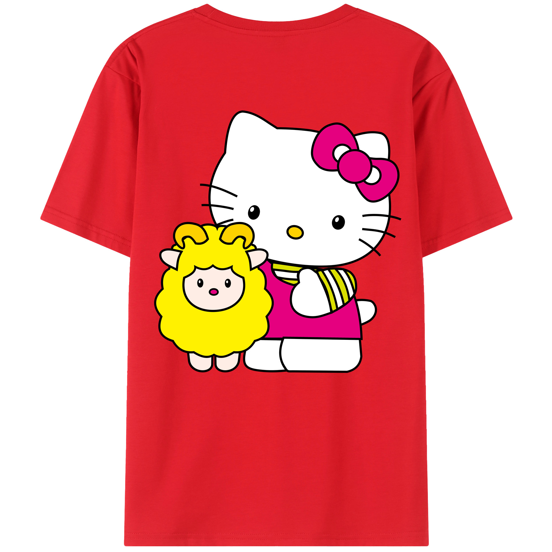 （画像用） Hello Kitty ハローキティ 綿100％ メンズ半袖Tシャツ（バックプリント） 通気性