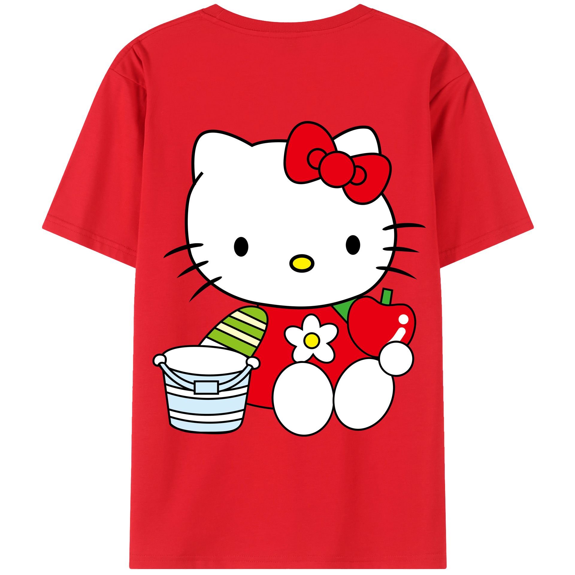 （画像用） Hello Kitty ハローキティ 綿100％ メンズ半袖Tシャツ（バックプリント） 通気性