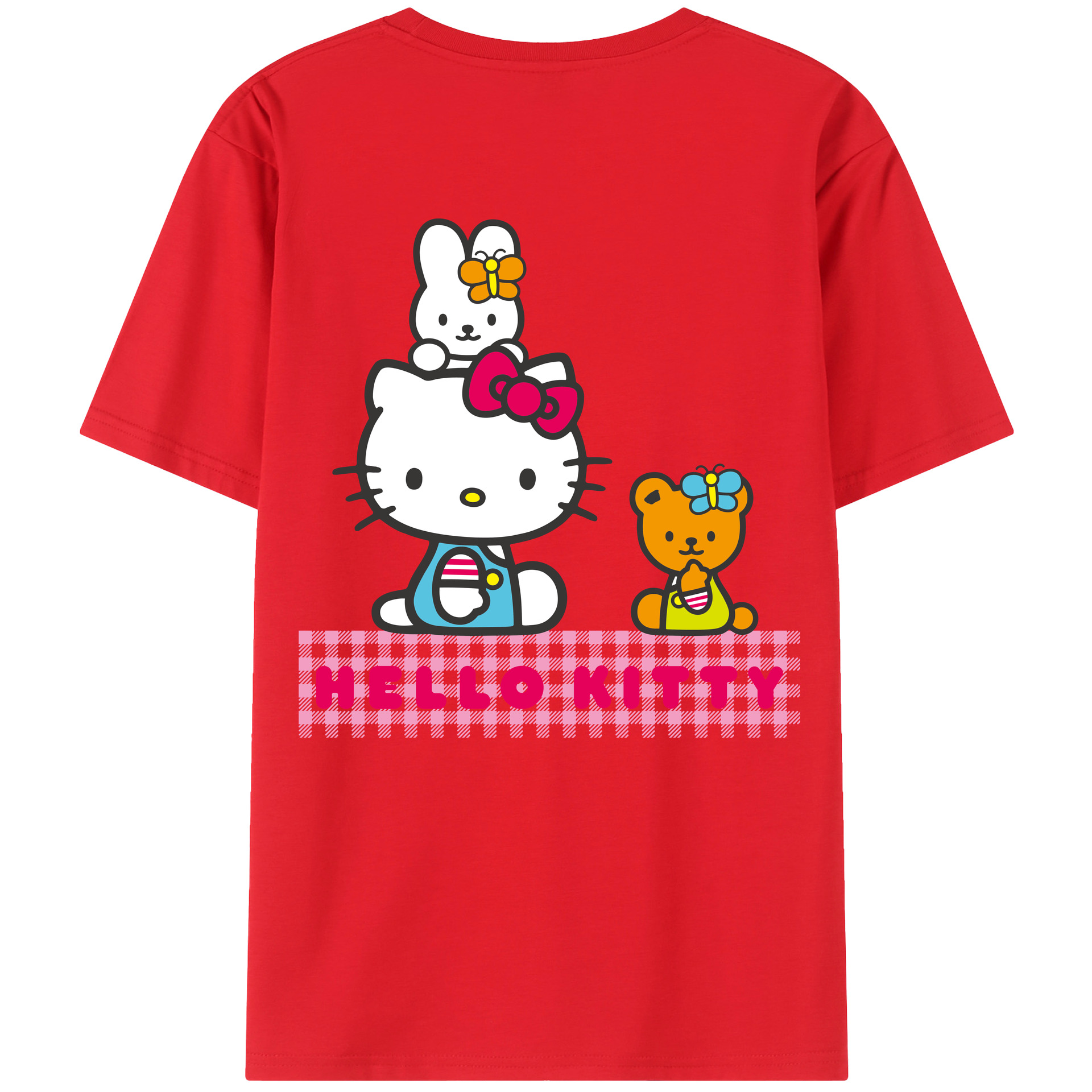 （画像用） Hello Kitty ハローキティ 綿100％ メンズ半袖Tシャツ（バックプリント） 通気性