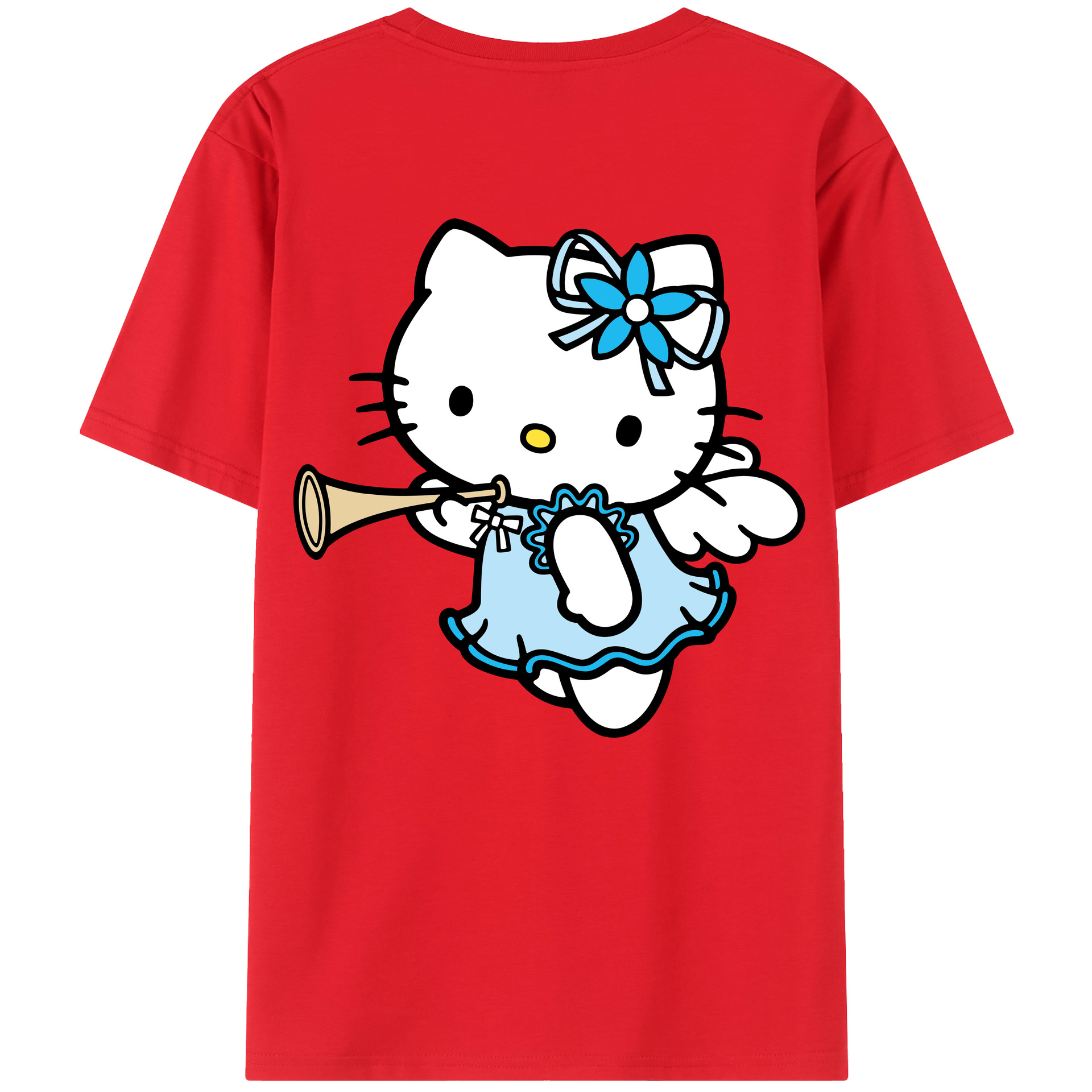 （画像用） Hello Kitty ハローキティ 綿100％ メンズ半袖Tシャツ（バックプリント） 通気性