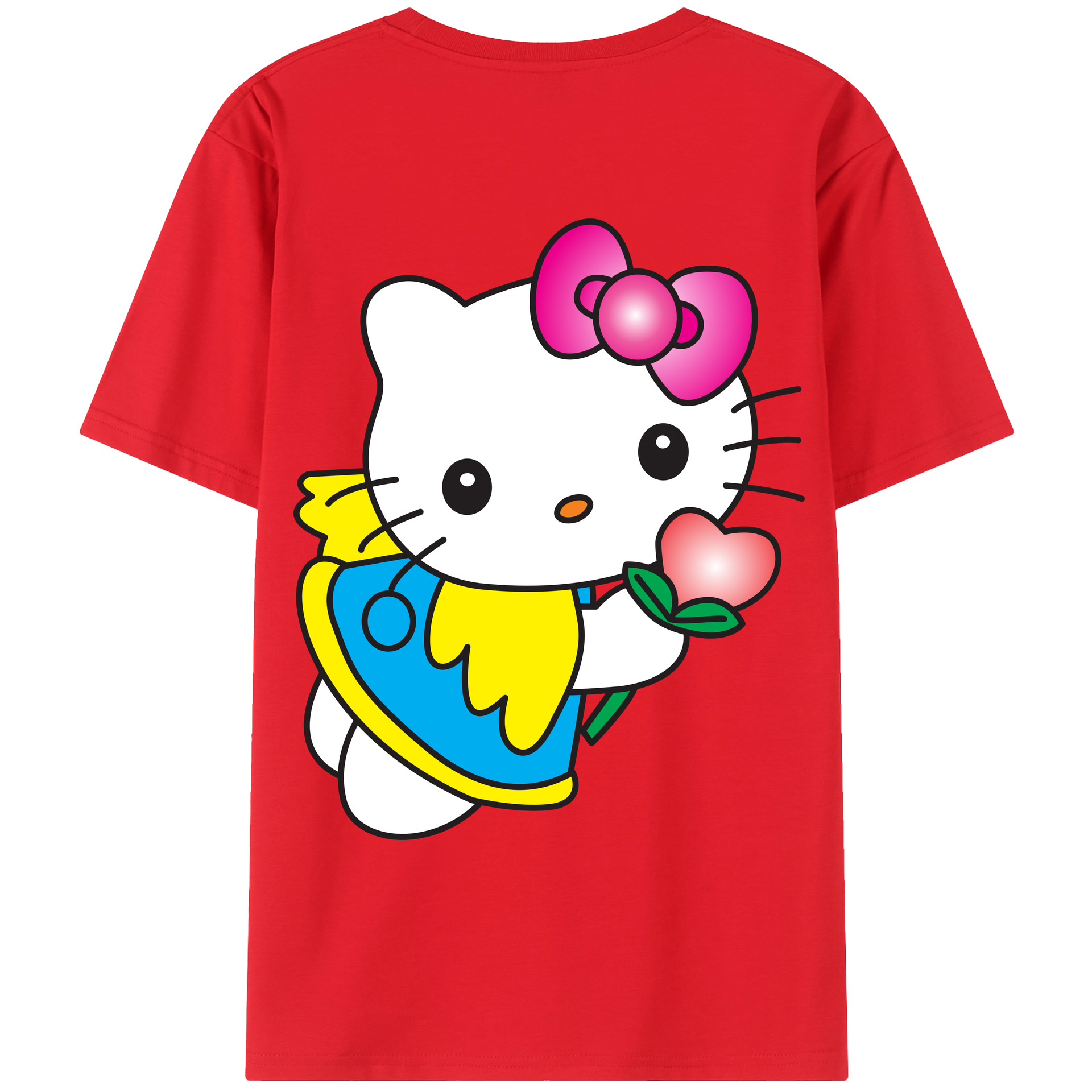 （画像用） Hello Kitty ハローキティ 綿100％ メンズ半袖Tシャツ（バックプリント） 通気性