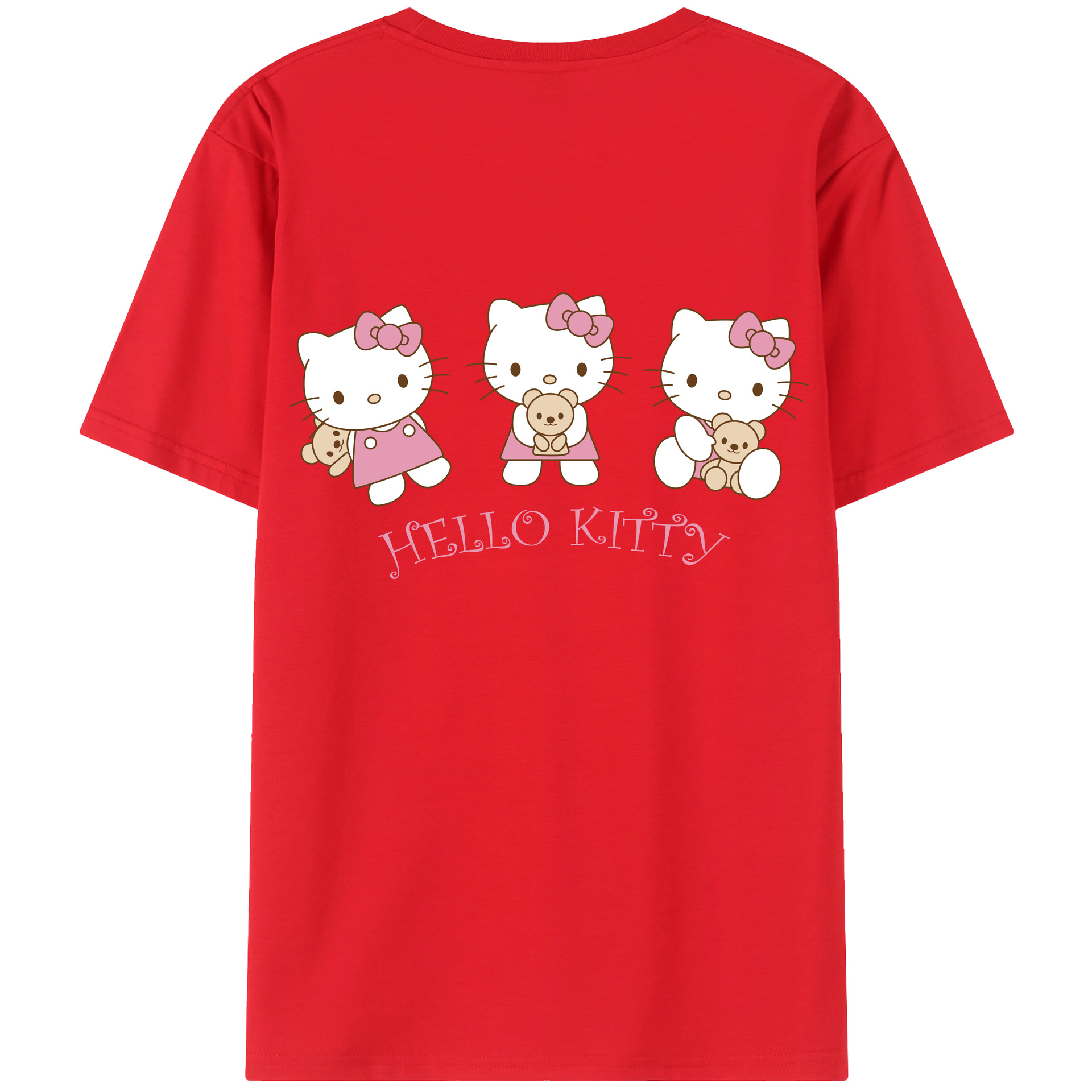 （画像用） Hello Kitty ハローキティ 綿100％ メンズ半袖Tシャツ（バックプリント） 通気性