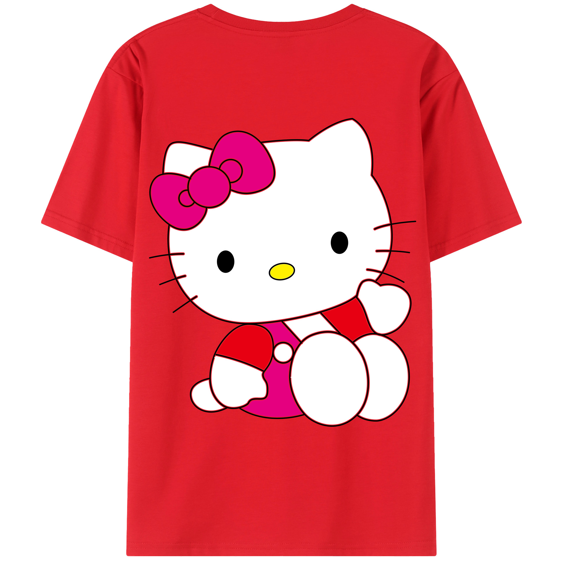 （画像用） Hello Kitty ハローキティ 綿100％ メンズ半袖Tシャツ（バックプリント） 通気性