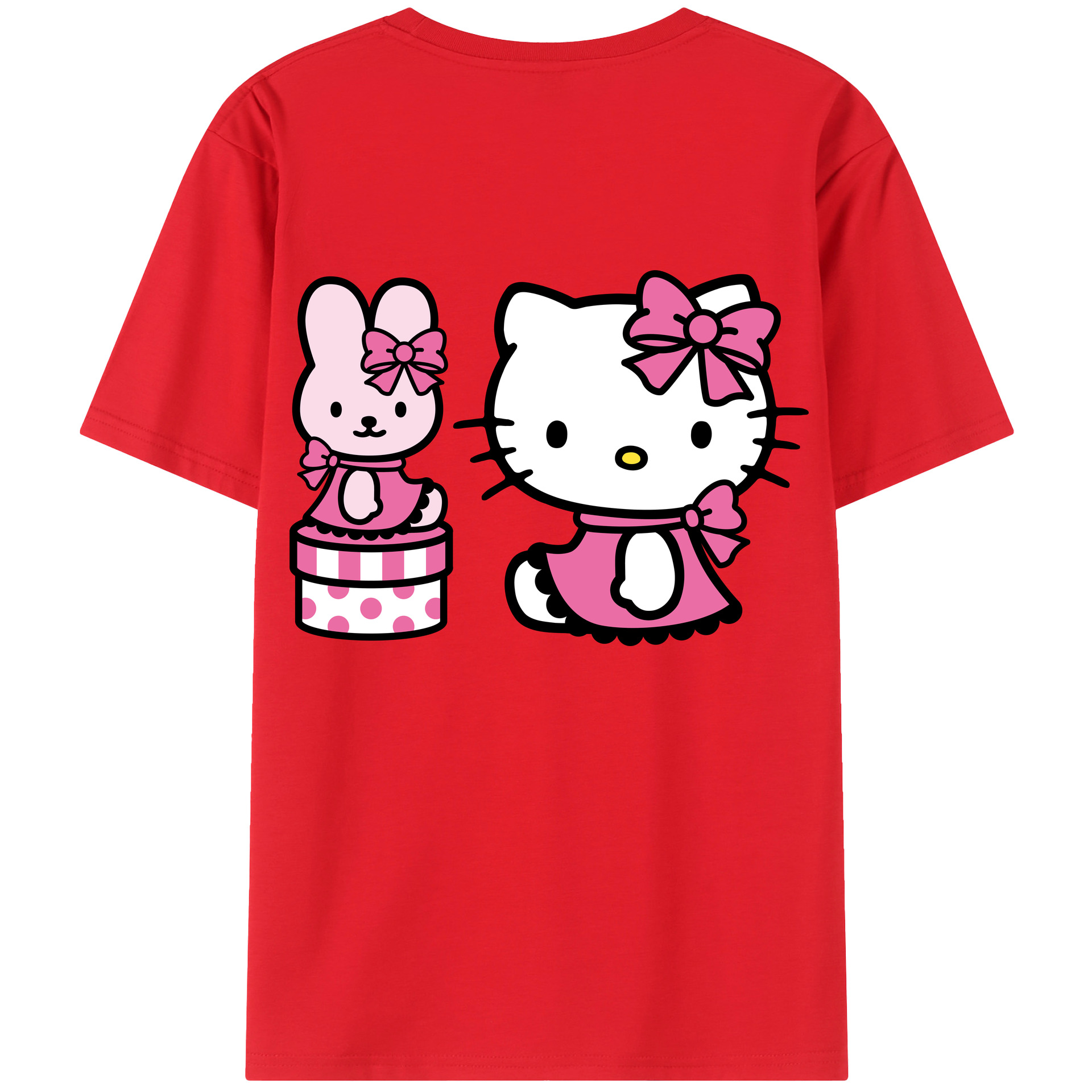 （画像用） Hello Kitty ハローキティ 綿100％ メンズ半袖Tシャツ（バックプリント） 通気性