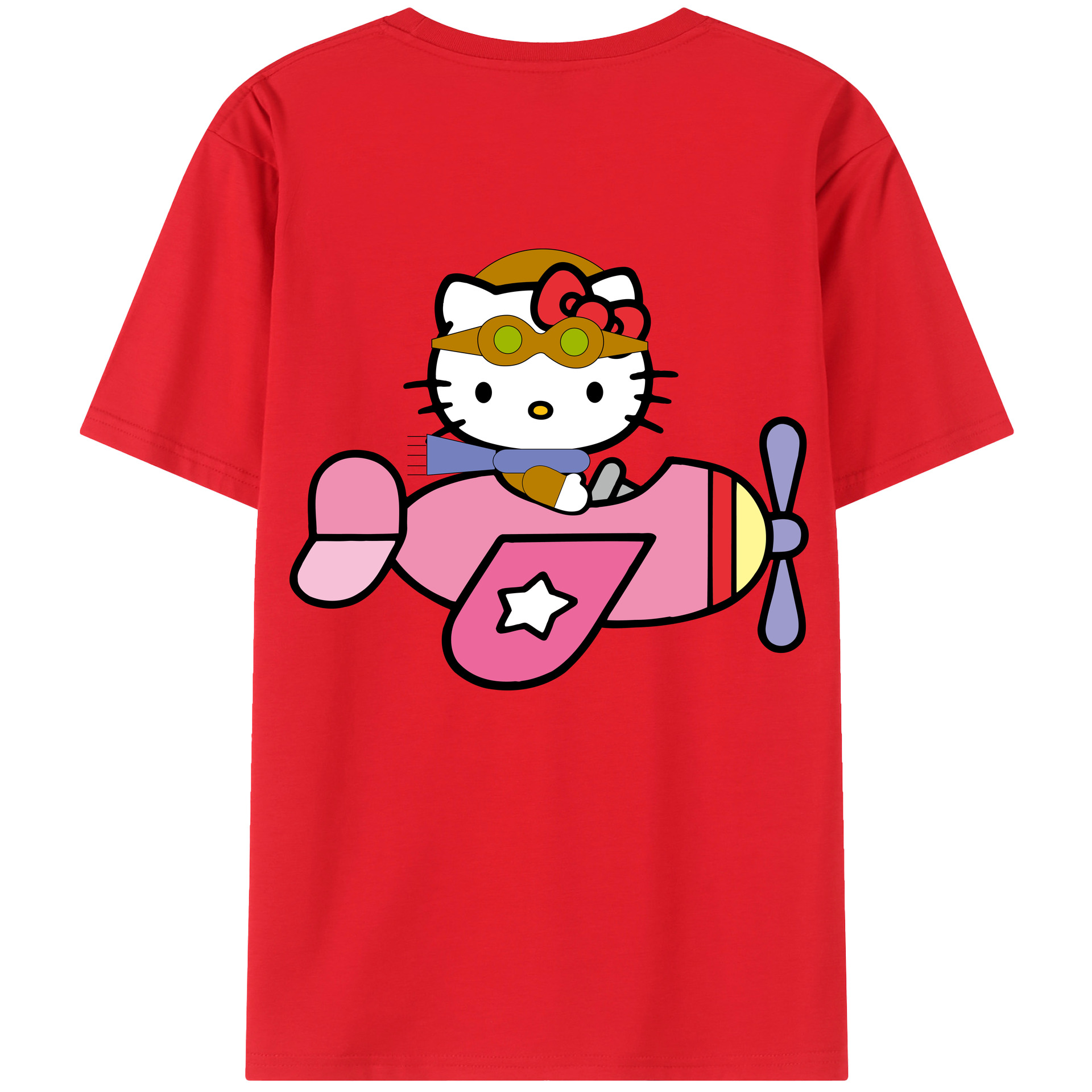 （画像用） Hello Kitty ハローキティ 綿100％ メンズ半袖Tシャツ（バックプリント） 通気性