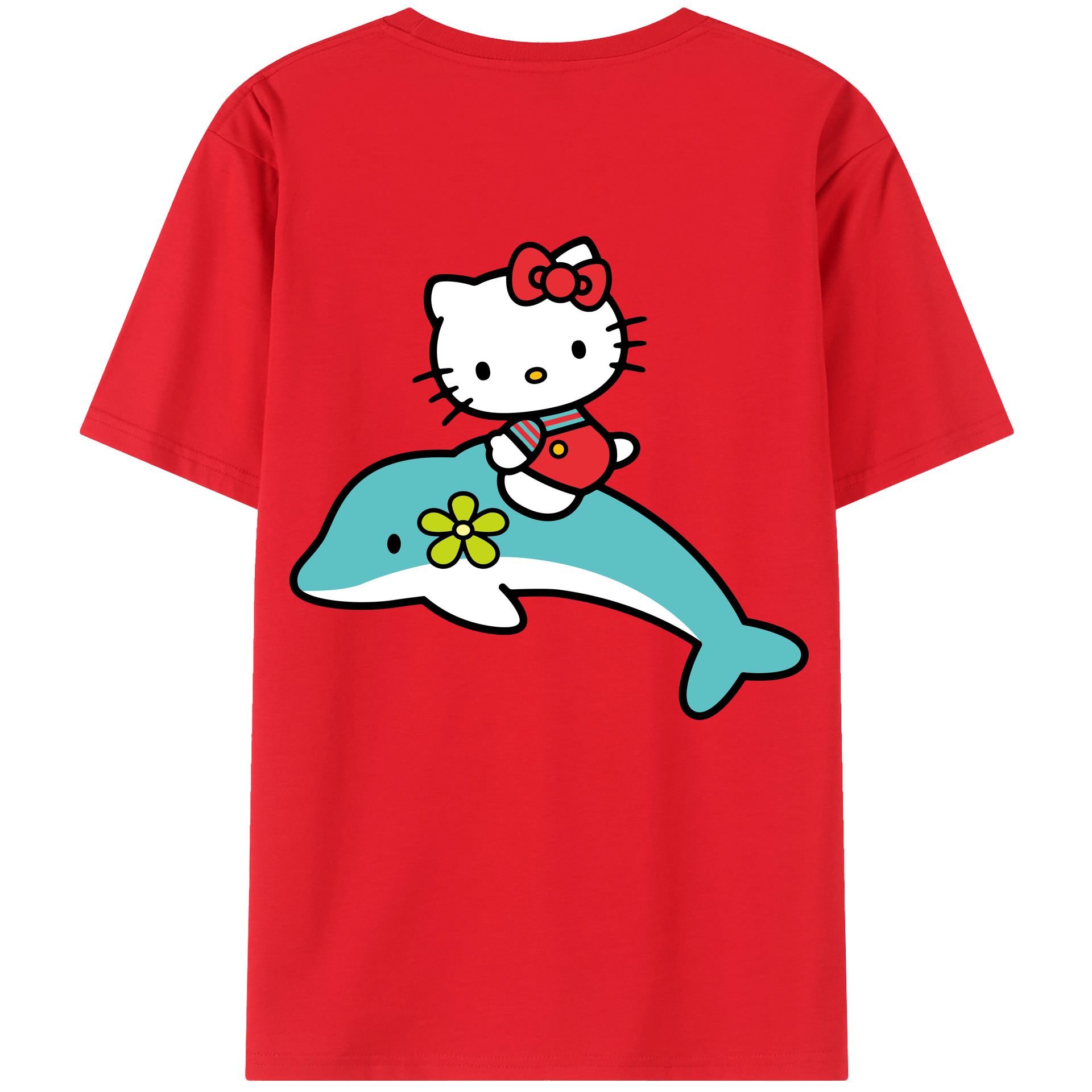 （画像用） Hello Kitty ハローキティ 綿100％ メンズ半袖Tシャツ（バックプリント） 通気性