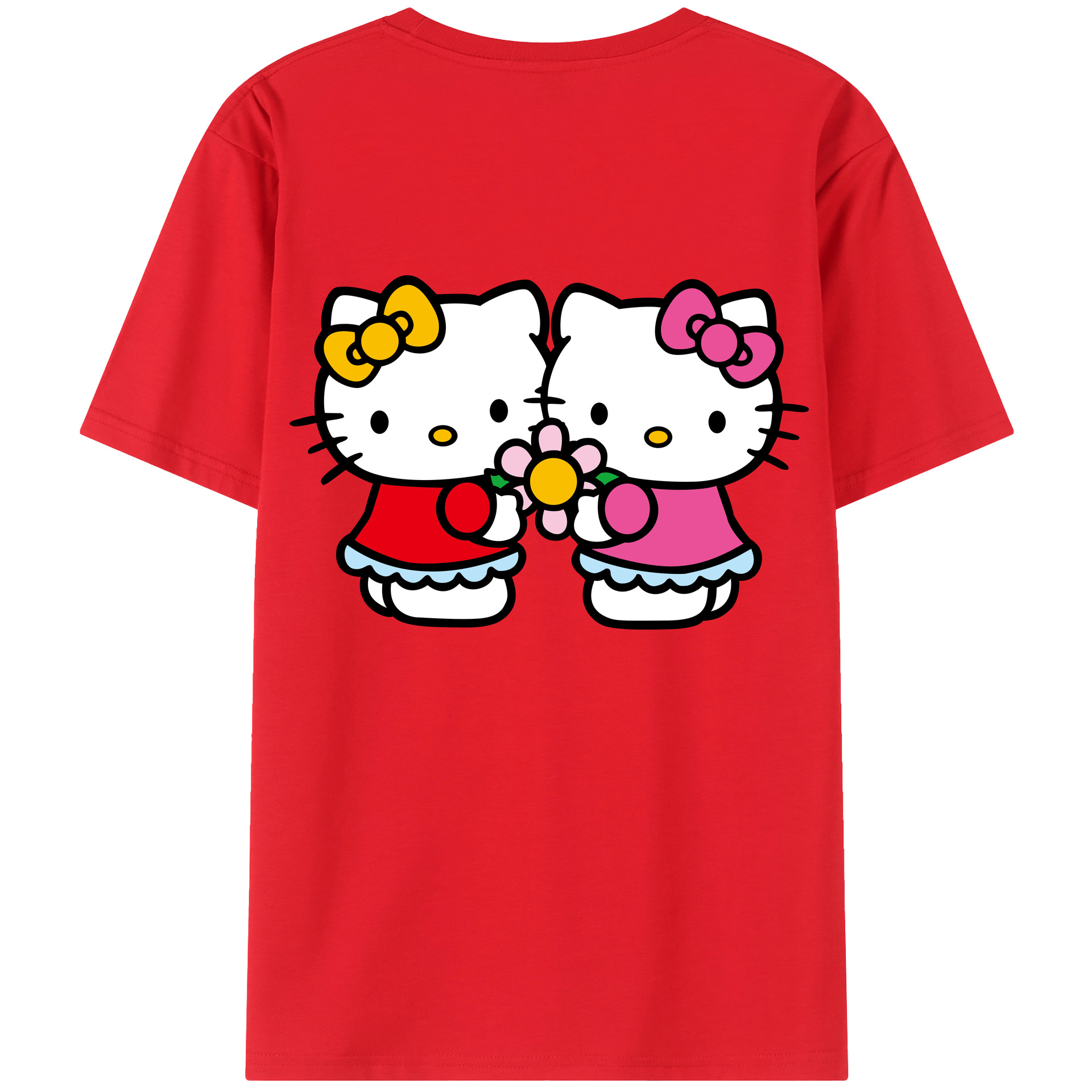（画像用） Hello Kitty ハローキティ 綿100％ メンズ半袖Tシャツ（バックプリント） 通気性