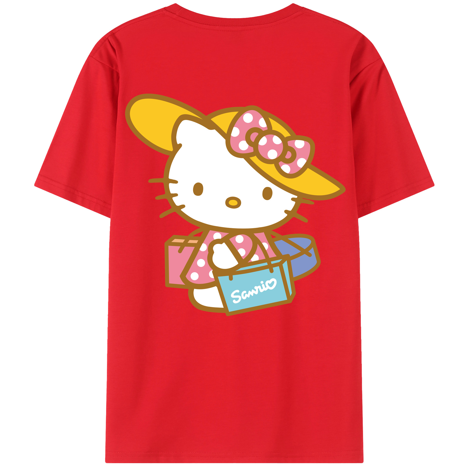 （画像用） Hello Kitty ハローキティ 綿100％ メンズ半袖Tシャツ（バックプリント） 通気性