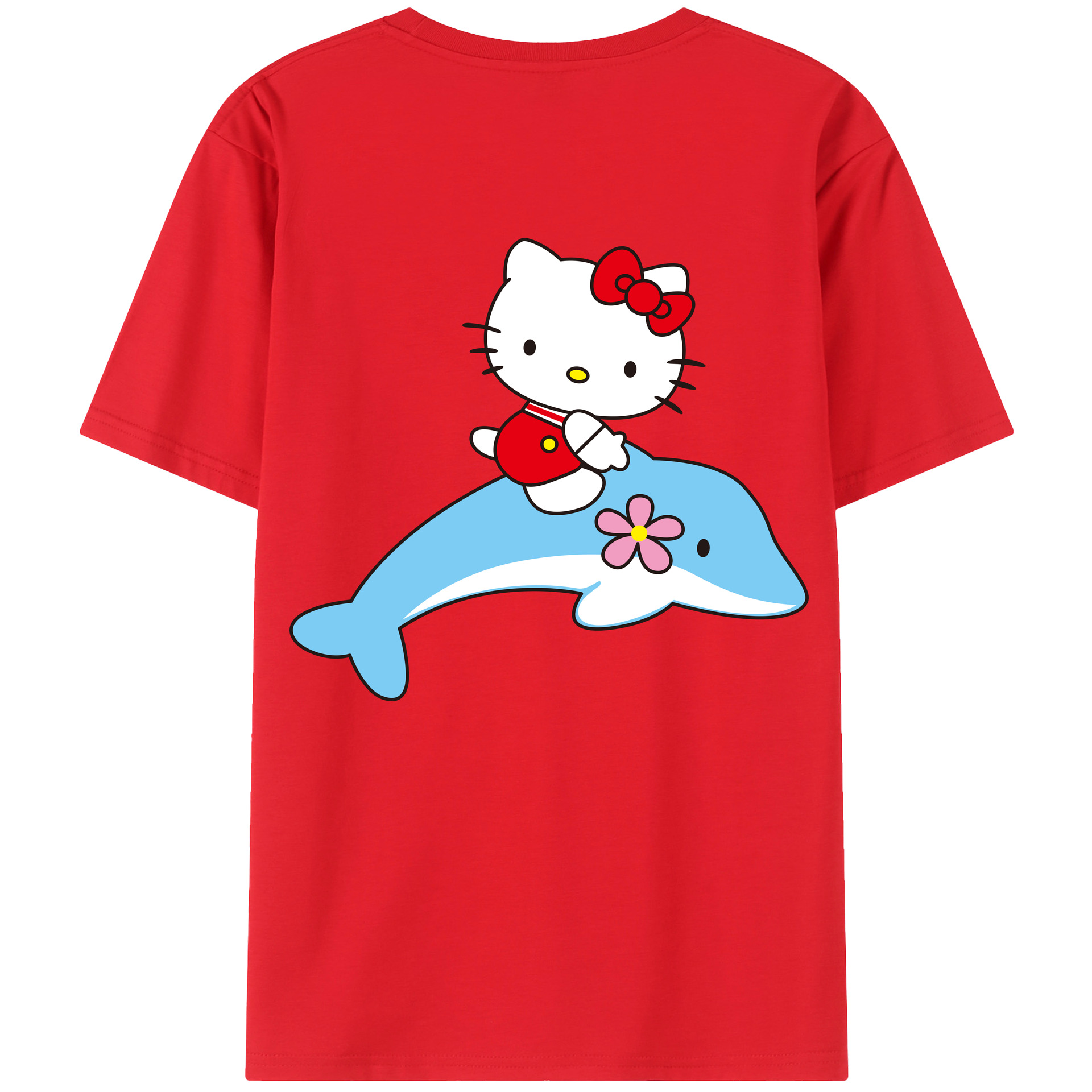 （画像用） Hello Kitty ハローキティ 綿100％ メンズ半袖Tシャツ（バックプリント） 通気性