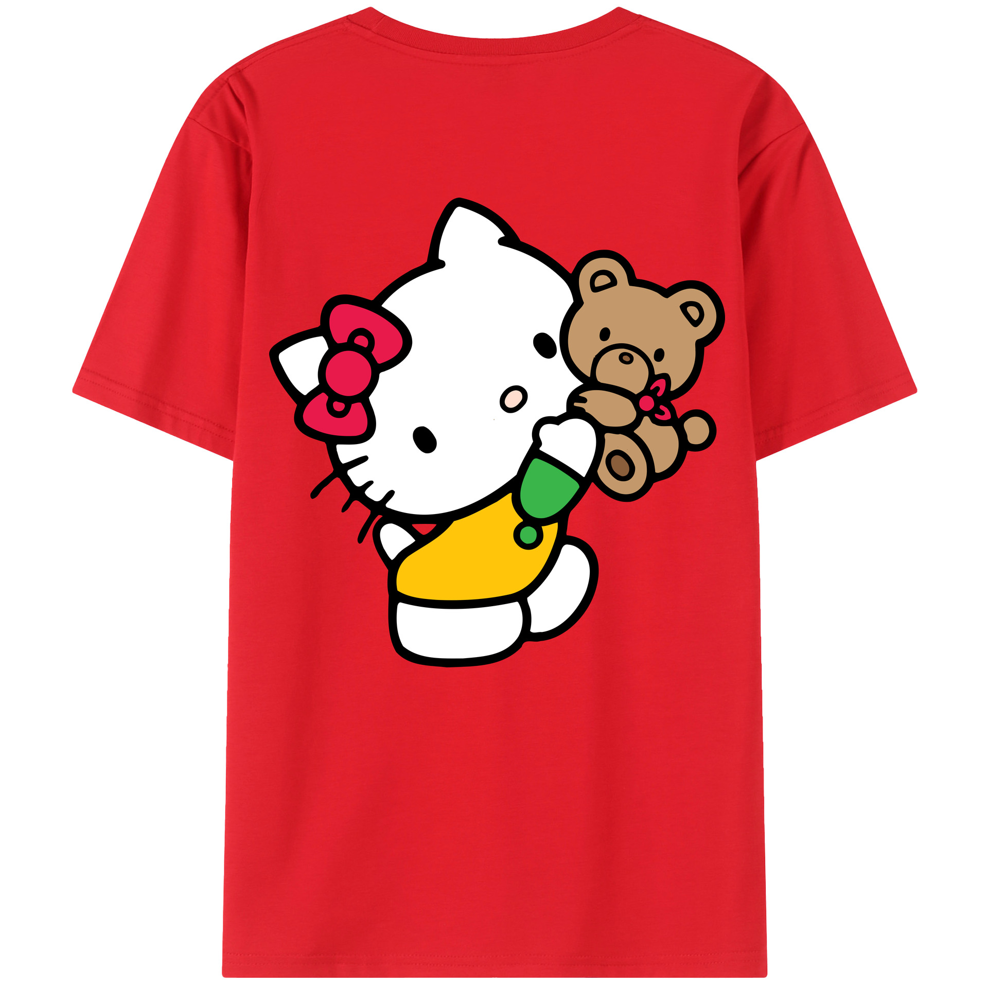 （画像用） Hello Kitty ハローキティ 綿100％ メンズ半袖Tシャツ（バックプリント） 通気性